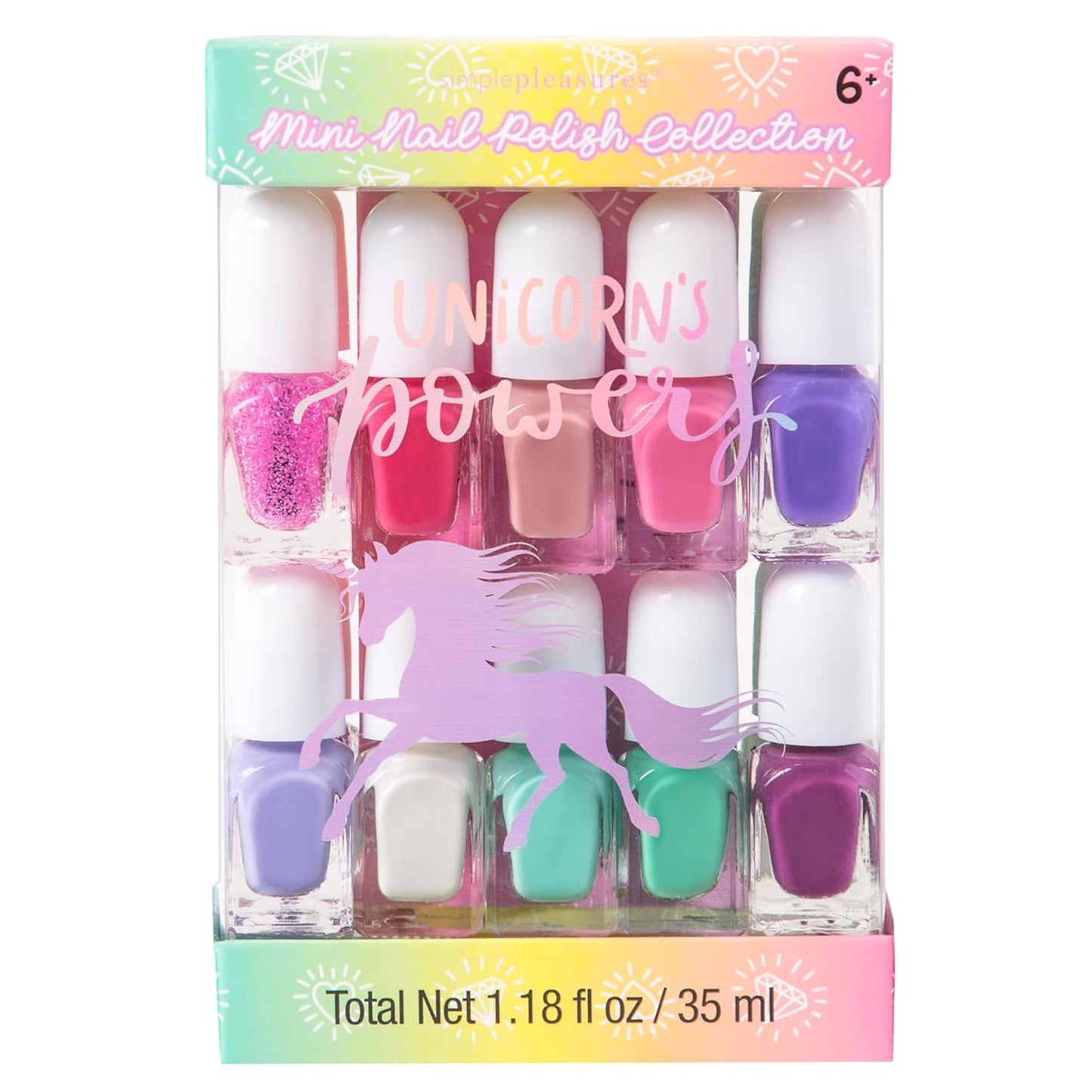 SIMPLE PLEASURES Unicorn Power Kids Nail Polish Set for Girls – 14 Water-Based Non -Toxic Nail Art Kit - Gift Set for Girls Ages 7-12
