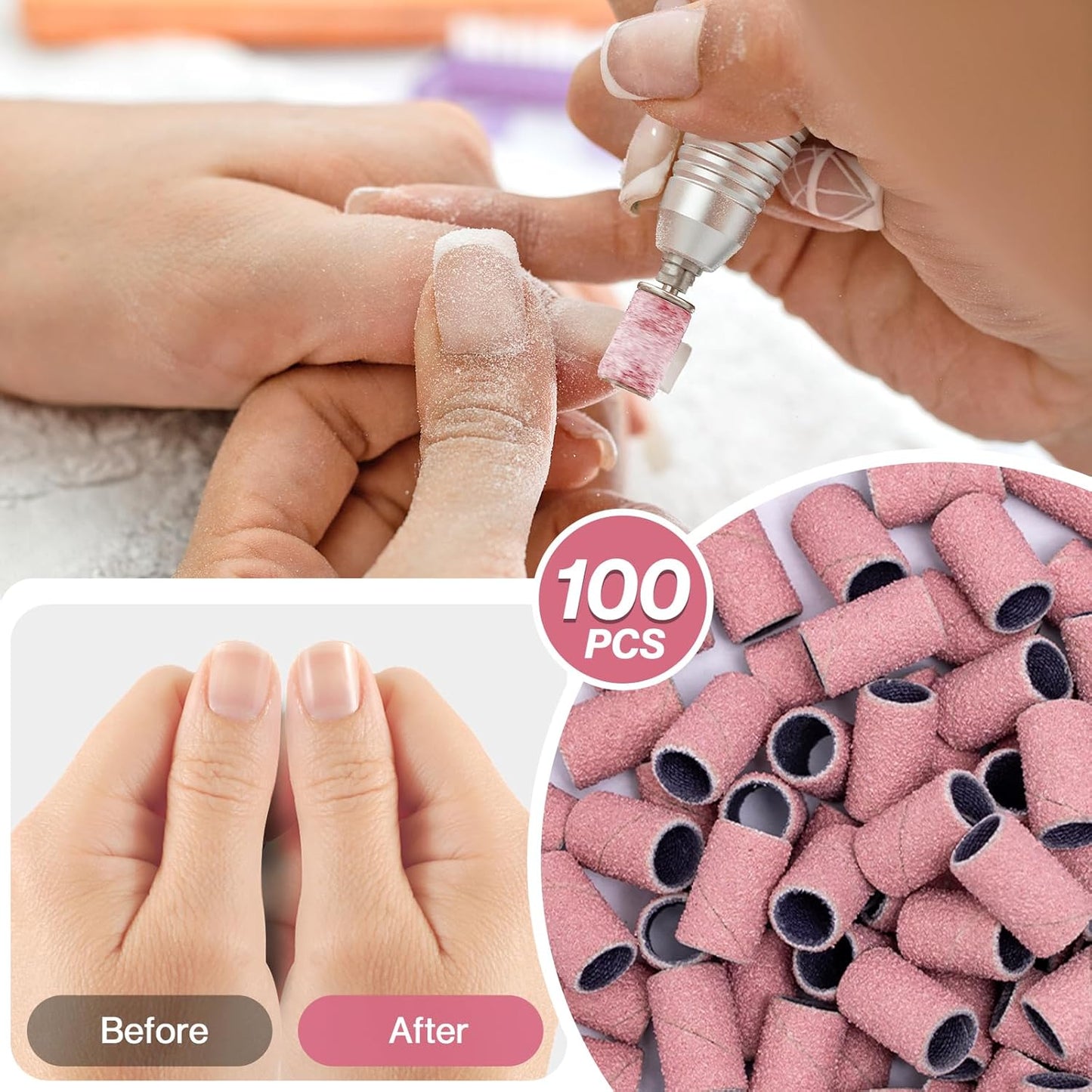 MelodySusie 100 Pcs Nail Drill Bits Sanding Bands for Nail Drill 80 Coarse Grit Nail File Sanding Bands for Acrylic Nails Gel Manicures and Pedicure