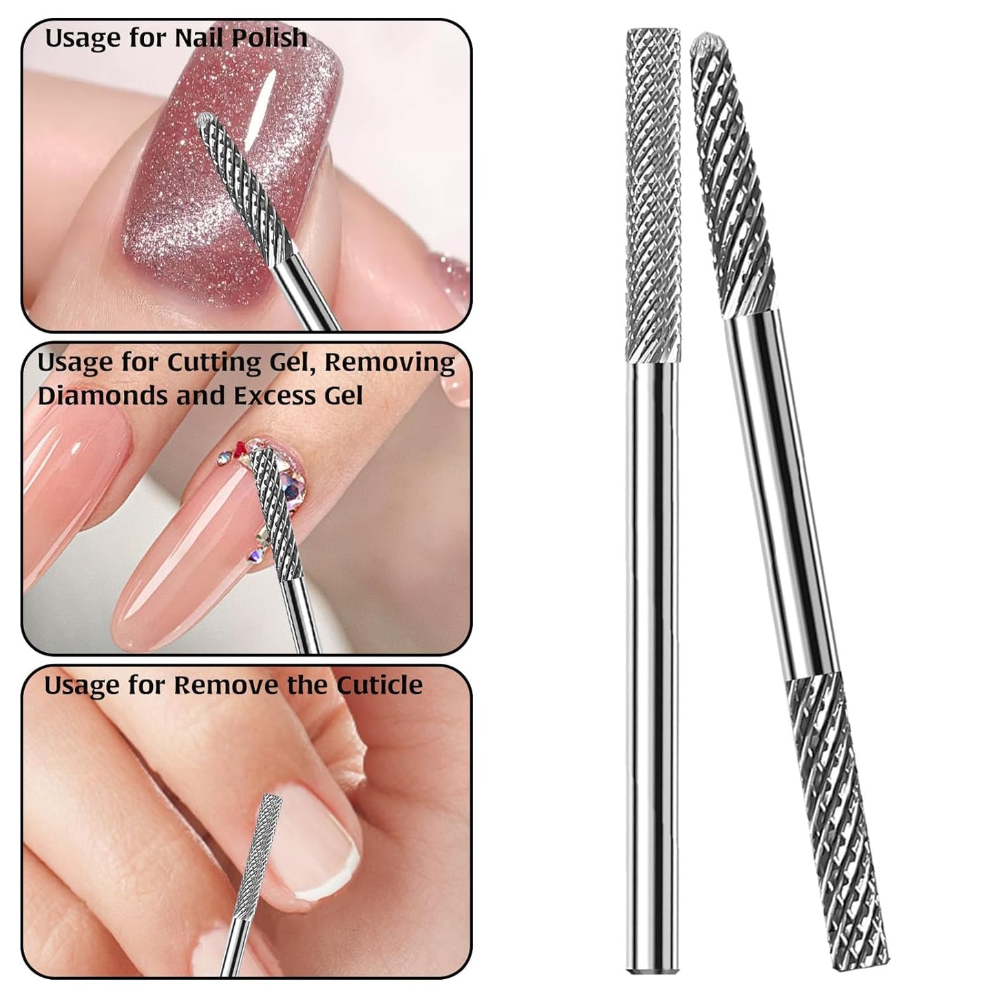 2Pcs 3XF Cuticle Nail Drill Bit, Cuticle Bit for Nail Drill Double Heads Cuticle Drill Bits Nails Diamond-Shaped Nail Bits Drill, Cuticle Drill Bit Clean Dead Nail for Manicure Home Salon Supplies