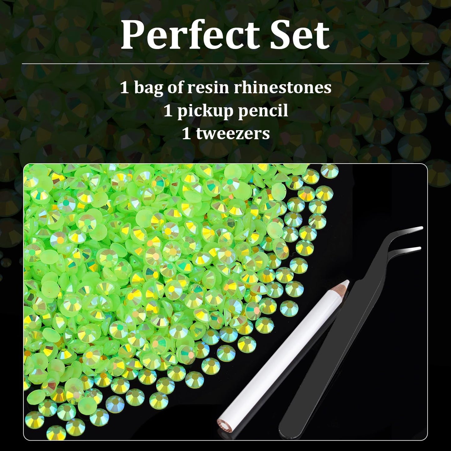 6000pcs 4mm Resin Rhinestones Bulk, Fluorescent Green AB Flatback Round Jelly Rhinestones Non Hotfix Crystal Gems Large Quantity Wholesale for DIY Crafts Clothes Face Makeup Manicure