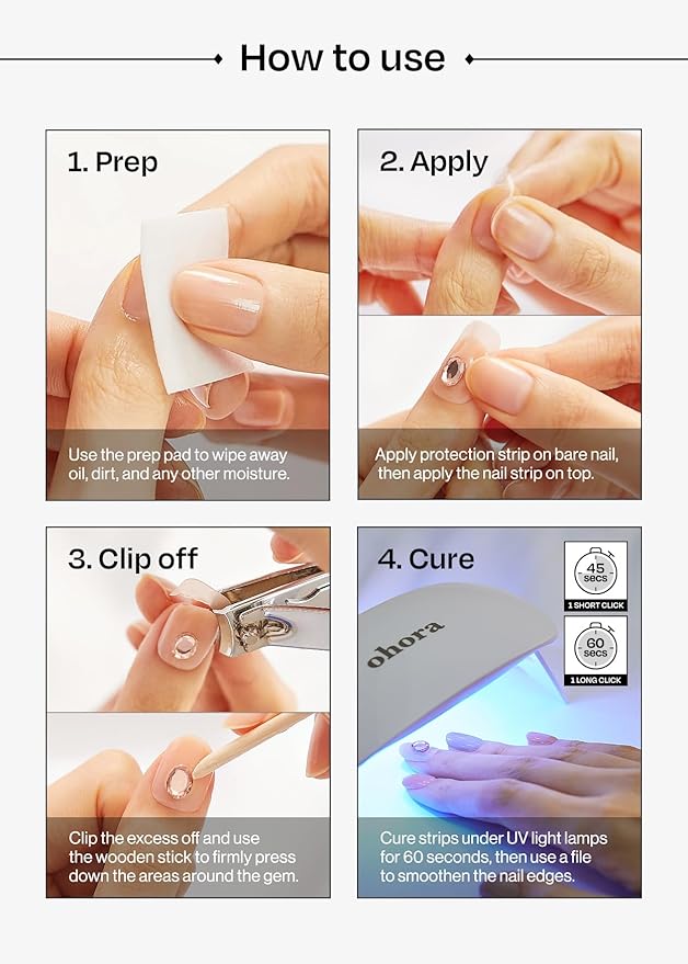ohora Semi Cured Gel Nail Strips (N Seashell Love) - Works with Any Nail Lamps, Salon-Quality, Long Lasting, Easy to Apply & Remove - Includes 2 Prep Pads, Nail File & Wooden Stick