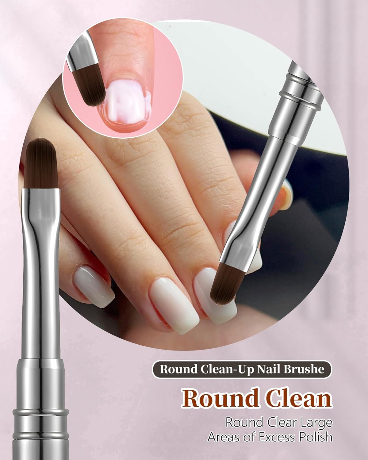 3PCS Brush for OPI Nail Polish Remover, AMilHiTon Nails Clean Up Brushes, Round/Angled/flat Acetone Resistant Nail Art Designs, and Tidying Up Polish Mishaps on Cuticles(Gun Color)