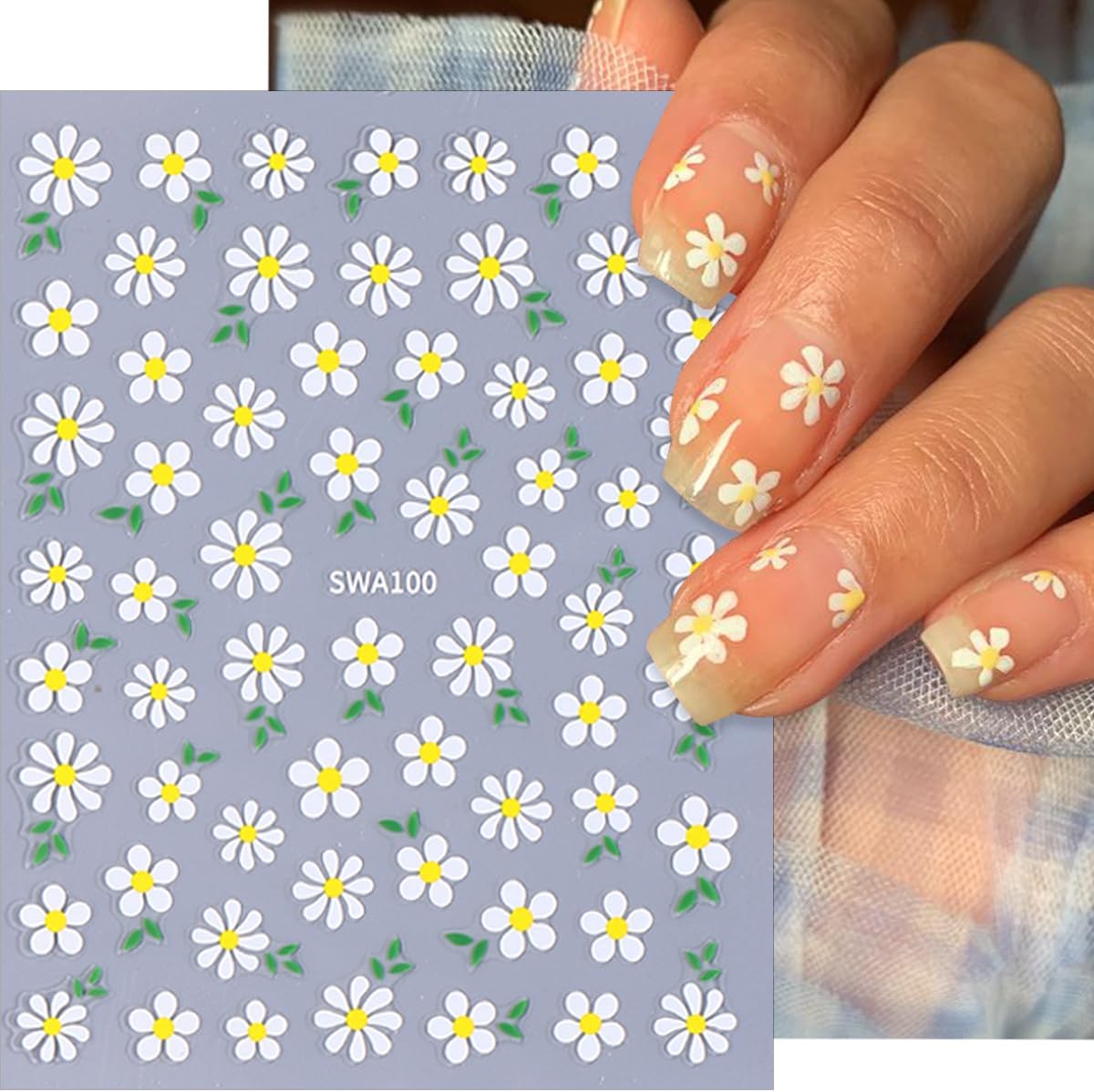 6 Sheets Flower Nail Stickers 3D Self-Adhesive Spring Floral Line Nail Decals for Acrylic Nails, Blue Pink White Flower Nail Art Stickers for Women DIY Nail Art Decoration Supplies