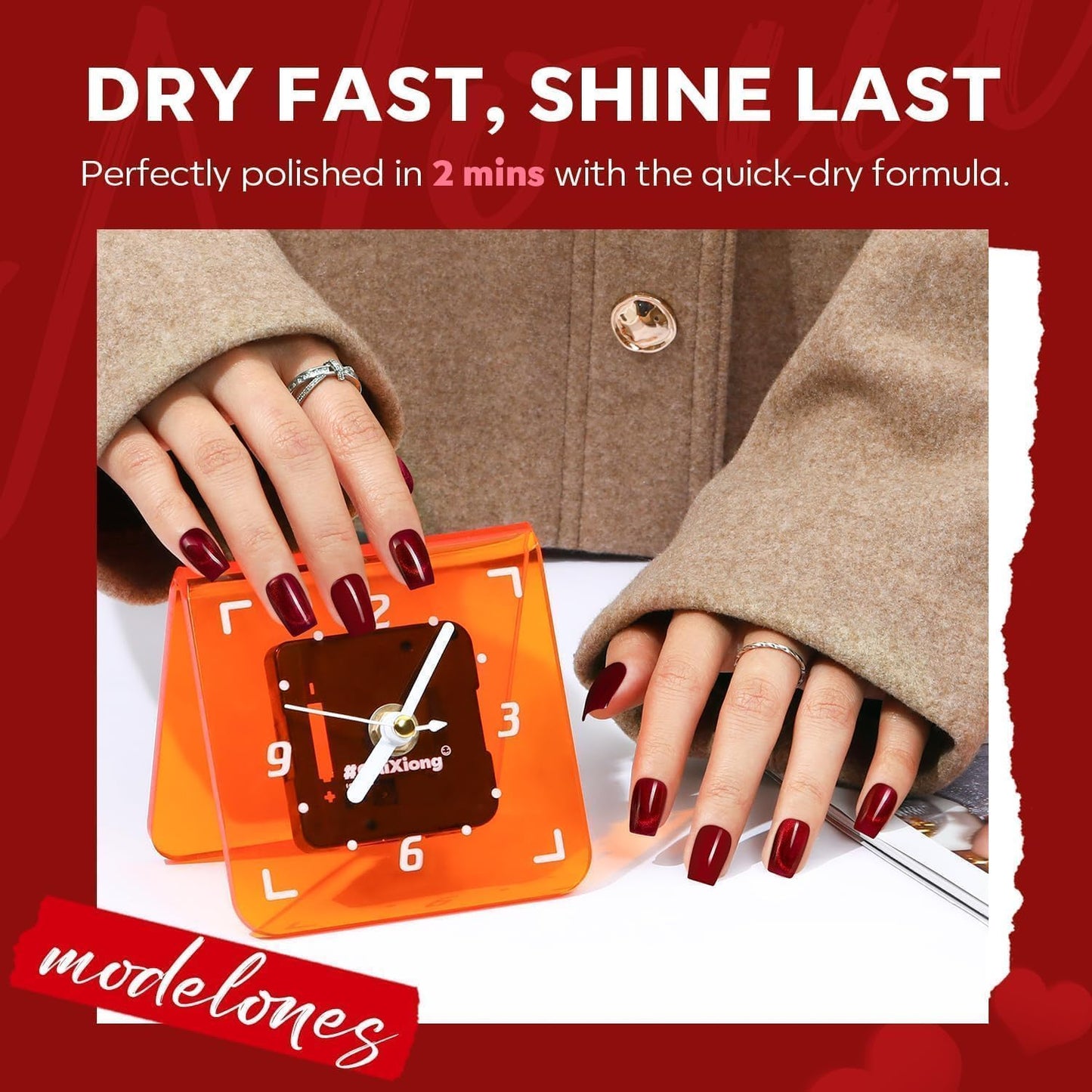 modelones Pink Nail Polish Set, Red Cat Eye 6 Colors Quick Dry Mini Finger Long Lasting Fast Drying DIY Manicure Kit Nail Art Home Salon Valentine's Day Gifts for Women Girl