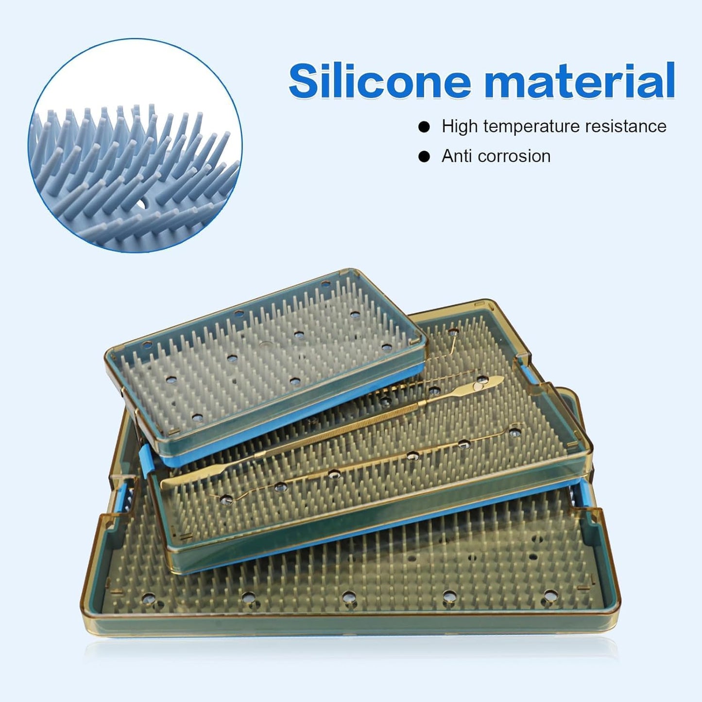 Dental Plastic Sterilization Tray Box Instrument Autoclavebale Detachable Stand Box Holder with Silicone Mat (Medium)