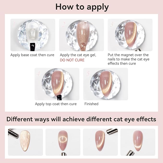 Cat Eye Nail Polish, Magnetic Gel Polish Dusty Pink Glitter Holographic Nail Polish With Magnet Shimmer Cateye Effect, UV Velvet Gel Nail Art Manicure Salon DIY Home, 12ML