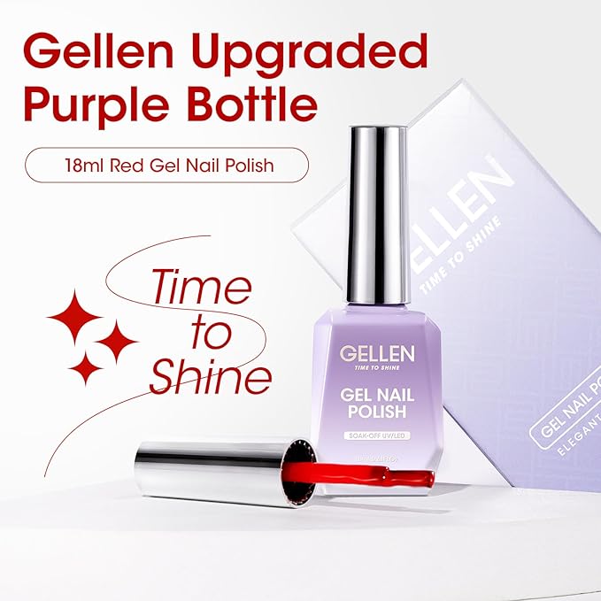 GELLEN Red Gel Nail Polish, 18ml Shimmer Red Gel Polish Gel Soak off LED Nail Art Professional Manicure Gel Polish Colors Home Salon DIY Valentines Gifts for Her
