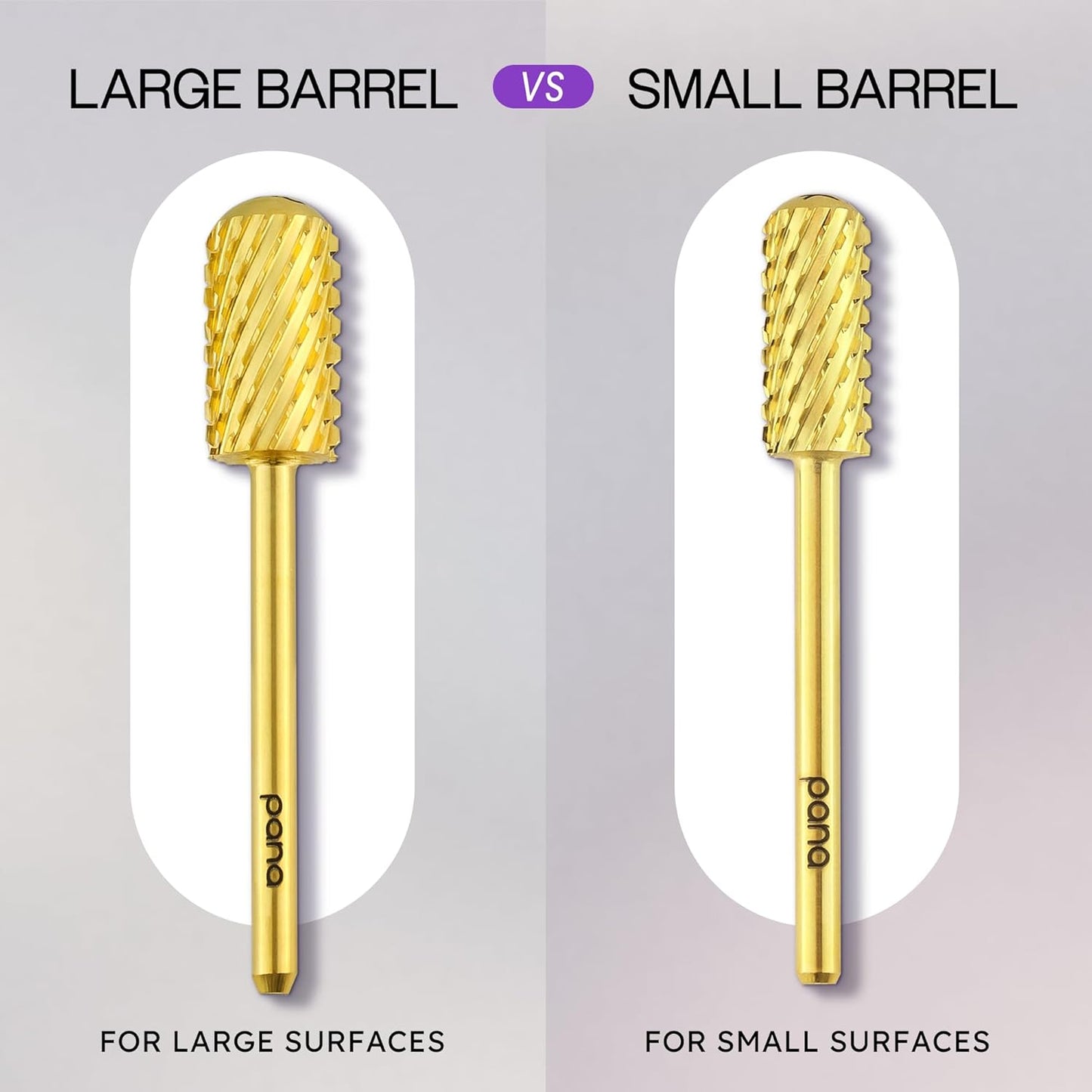PANA 3/32" Small Smooth Round Top Safety Carbide Nail Drill Bit for Gel Polish & Acrylic Removal Nail Salon Manicure Pedicure Electric File Tools (Small Barrel - Gold, 2X Coarse)