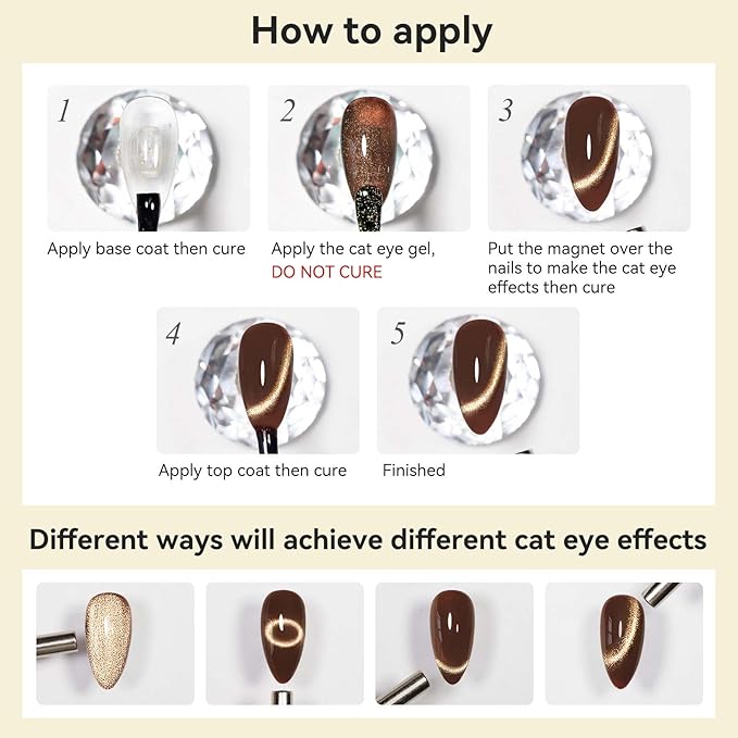Cat Eye Gel Nail Polish, Brown Magnetic Gel Polish, Glitter Holographic Nail With Magnet Shimmer Cateye Effect Art Manicure Salon DIY Home, 12ML
