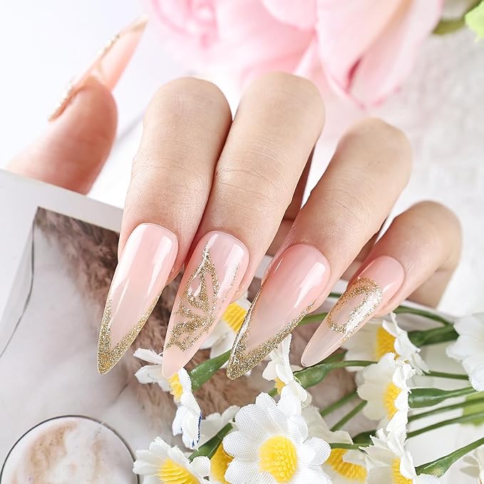 JODSONE 10ml Nail Art Gel Liner Glitter Gold Gel Nail polish Need U V Lamp Cured with Thin Brush at Home Salon Design Gift for Girls