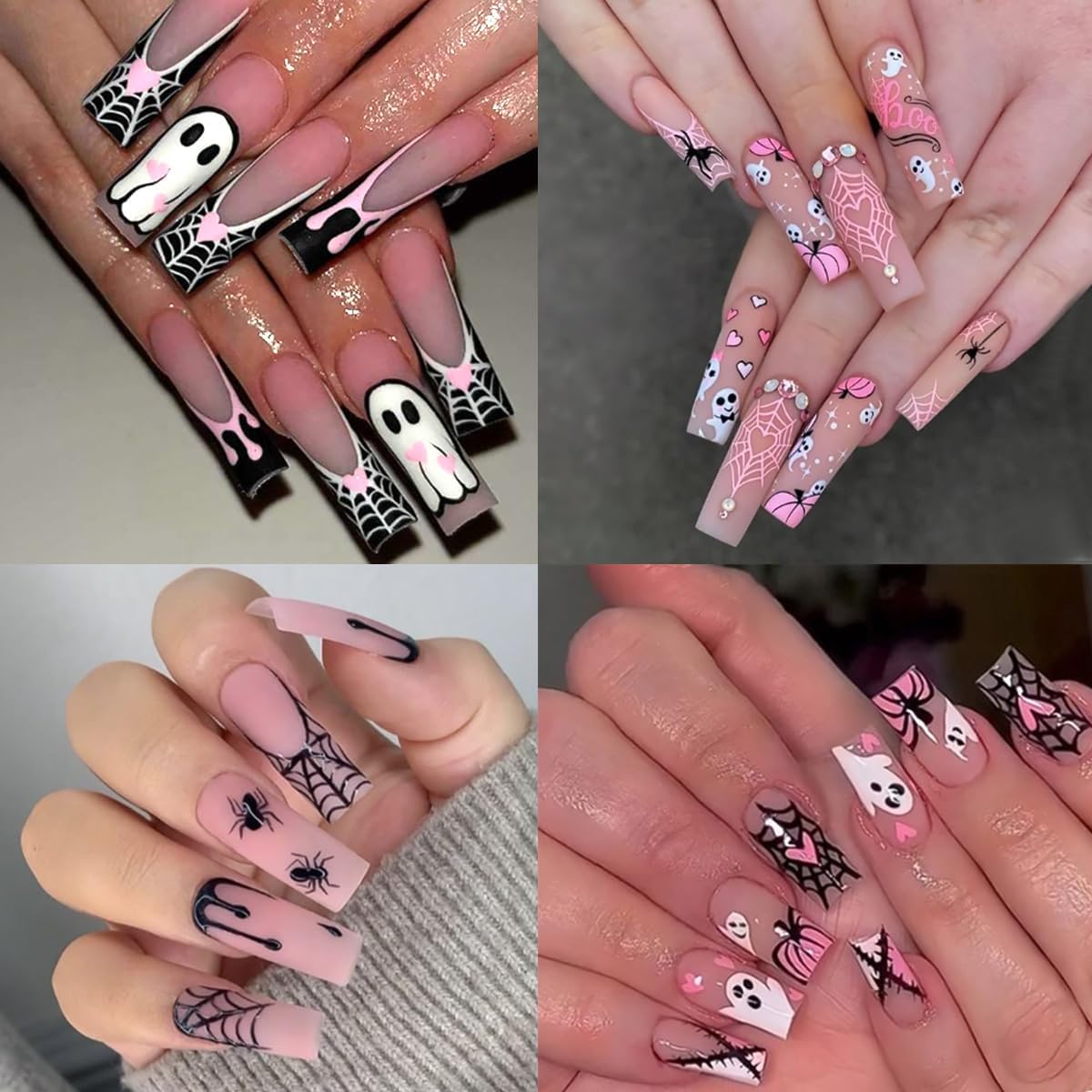 6 Sheets Halloween Nail Art Stickers 3D Self Adhesive Cute Ghost Spider Wed Nail Decals Gothic Bat Blood Nail Stickers Glitter Silver French Nail Design Decals Holiday Nail Art Supplies for Women
