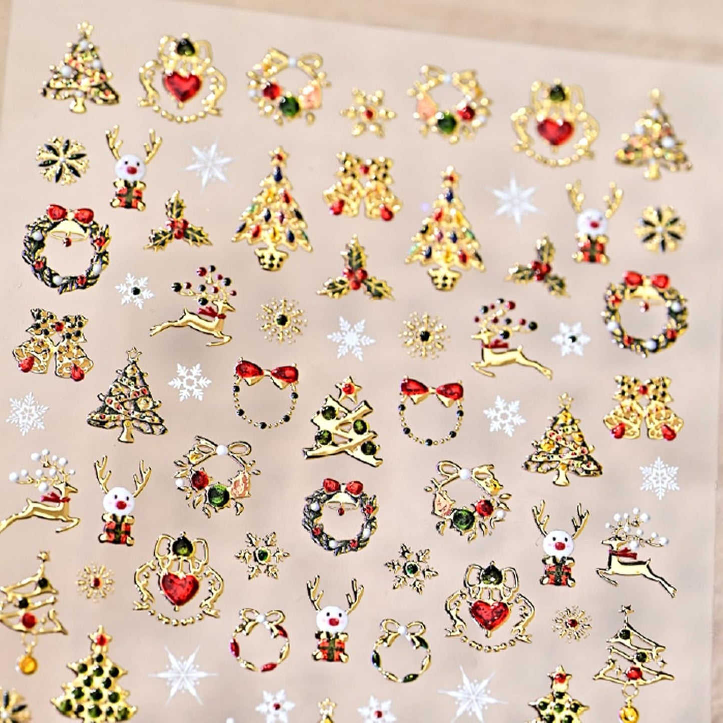 1 Sheets Shining Christmas Nail Art Stickers 5D Embossed Christmas Tree Nail Stickers Wreath Christmas Elements with Rhinestones Nail Decals Acrylic Nail Supplies for Women Girls DIY Nail Salons