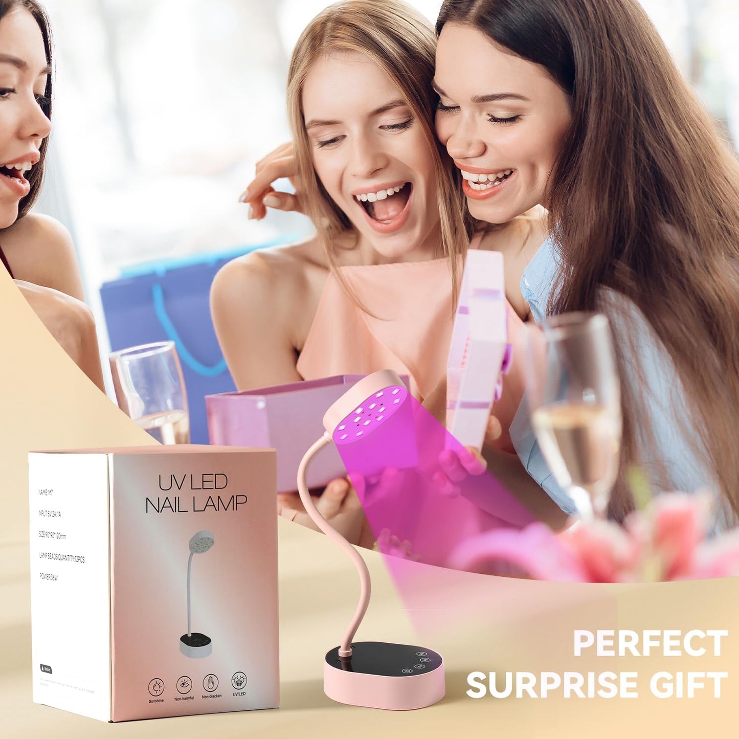 AORAEM UV Nail Lamp, Gooseneck Mini U V Light for Gel Nails, 36W Rechargeable LED Flash Cure Lamps with 4 Timers & Auto Sensor, Quick Dry Professional Nail Dryer for Salon Home DIY Use, Pink