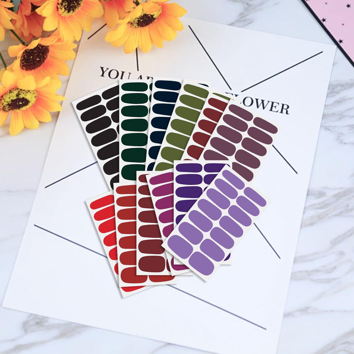WOKOTO 20 Sheets Solid Nail Polish Strips for Women Girls Mix-Color Nail Polish Stickers with Nail File Kit Multi-Color Stick On Nails Stickers Full Nail Wraps Strips Nail Gel Stickers for Nails