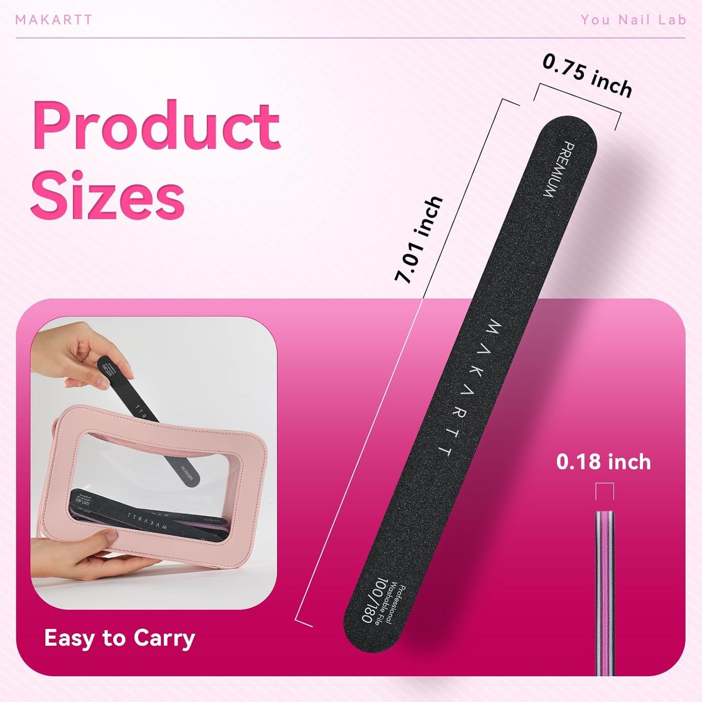 Makartt Nail File - 100/180 Grit Emery Boards for Nails, 20pcs Professional Dual-Sided Fingernail Files for Natural Acrylic Nails, Reusable Nail Care Manicure Set for Salon & DIY Use, Black