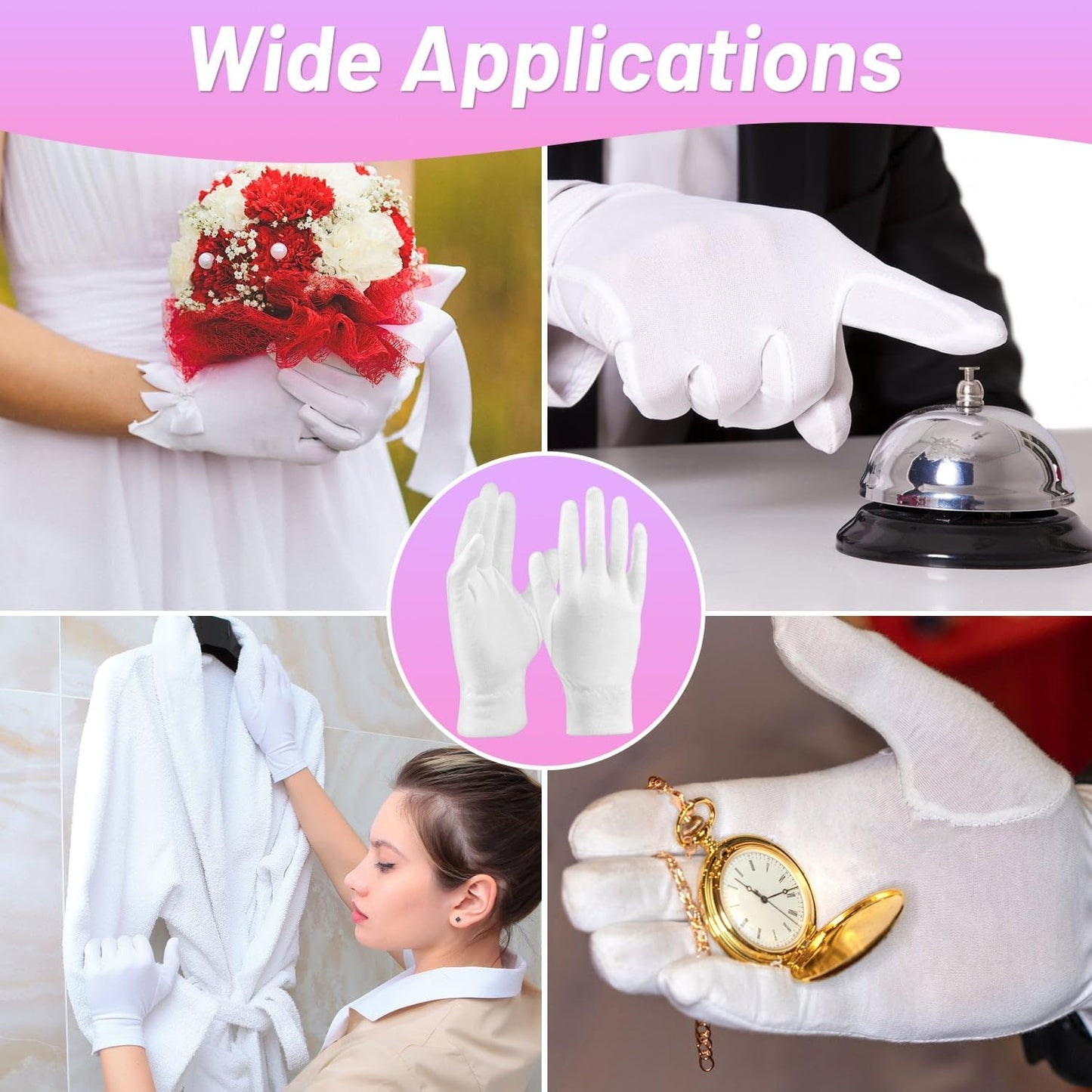 Selizo 12 Pairs 100% White Cotton Gloves for Eczema, Moisturizing Gloves for Dry Hands Overnight Women, Moisture Sleeping Spa Lotion Hand Cream Gloves for Eczema Dry Cracked Hands Sensitive Skin