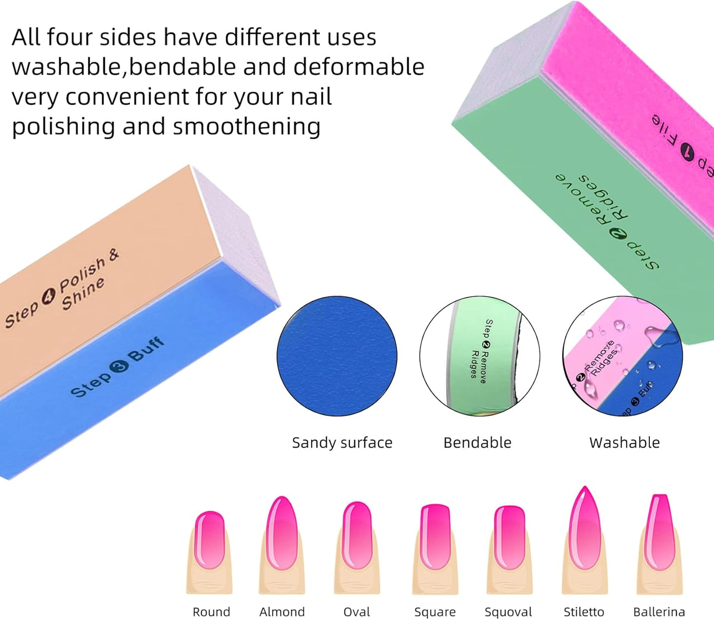 SKYPIA 4 Way Nail Buffer Block Nail Files and Buffers, Smooth & Buff & Shine Professional Nail Files (4 Counts)