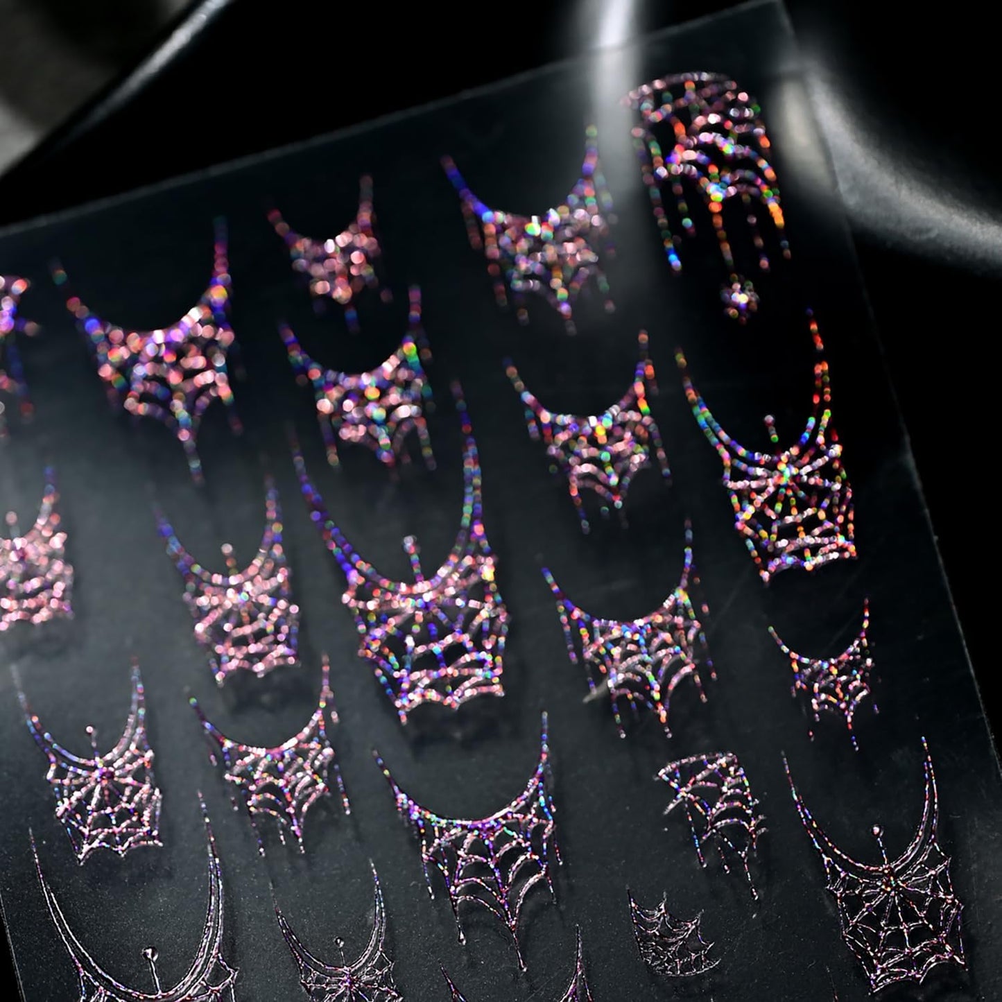 1 Sheets Halloween Nail Stickers for Nail Art 5D Self-Adhesive Embossed Pink Spider Web Nail Art Stickers Halloween Spider Web Nail Decals Glitter Nail Design Sticker for Women DIY Nails Decoration