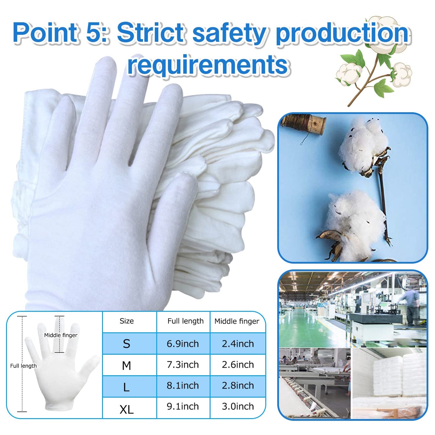 24Pcs Moisturizing Cotton Gloves: Sleeping Cotton Gloves Eczema for Dry Hands Work Gloves for Men and Women Stretchable Reusable Cloth Gloves for Spa Lotion Coin Jewelry Silver Inspection(M)…