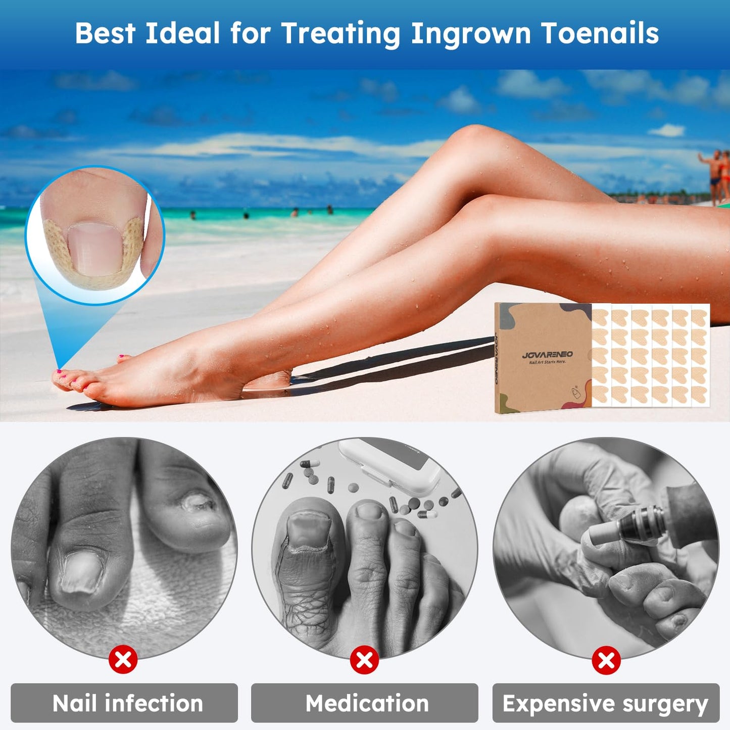 Ingrown Toenail Treatment, No Glue Breathable Curved Toenail Corrector,Ingrown Toenail Corrector Strips with File and Lifter, Professional Nail Correction Stickers 60Pcs