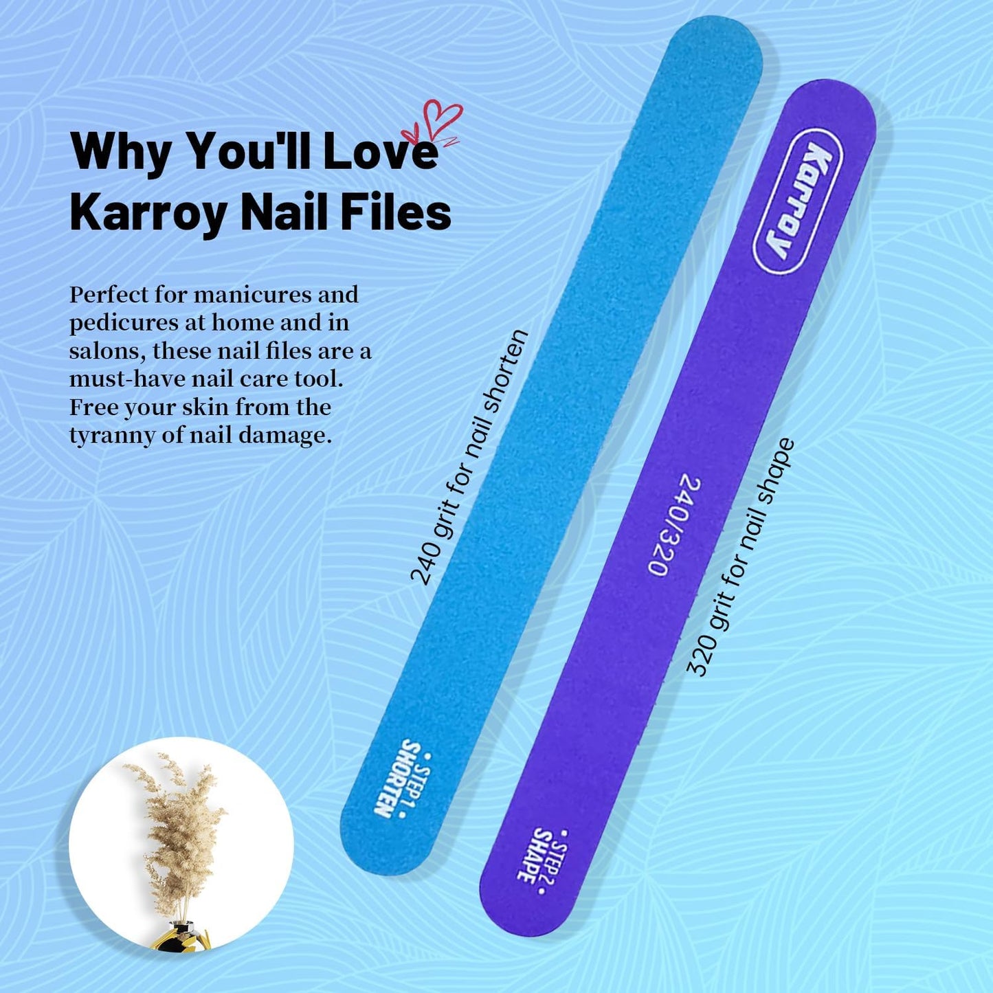 Nail File and Buffer for Natural Nails Dual Sided 2 Steps Shorten and Shape Nail Tools 20pcs 240/320 Grit
