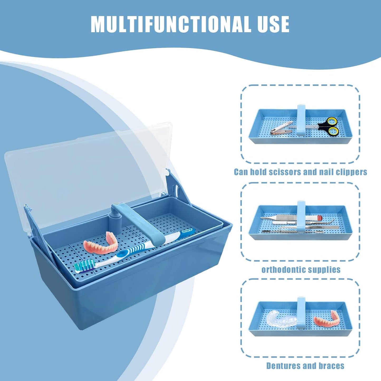TTKBHHQ-Dental Instrument Sterilization Box, Cold Sterilization Tray Depository for Plastic Instruments for Dentistry, Dental Tools, Tattooing, and Nail Care. (blue)