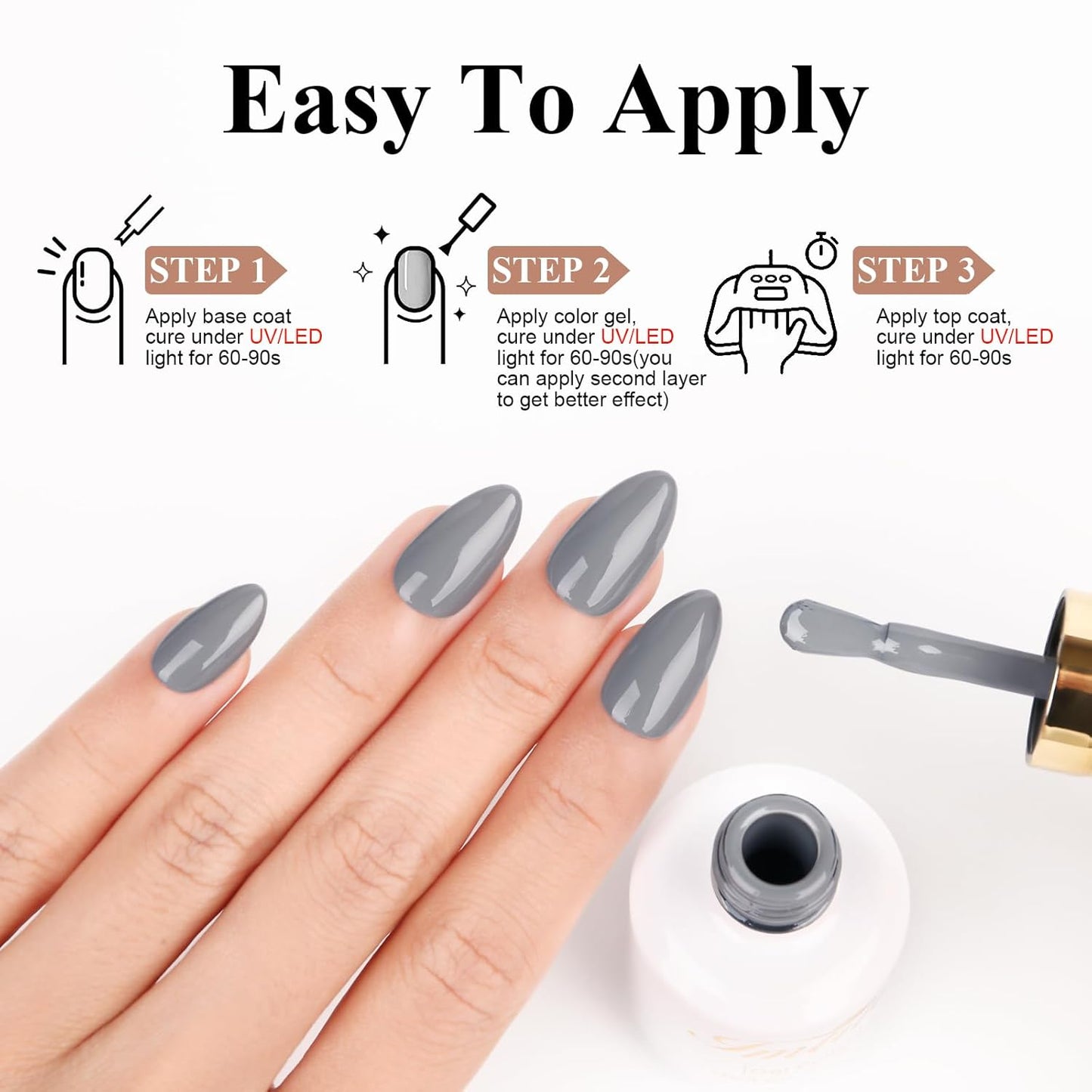Imtiti Medium Grey Gel Polish, 0.5 Fl Oz, Soak Off LED UV Nail Gel Kit for Autumn Winter DIY Nail Art Manicure Salon