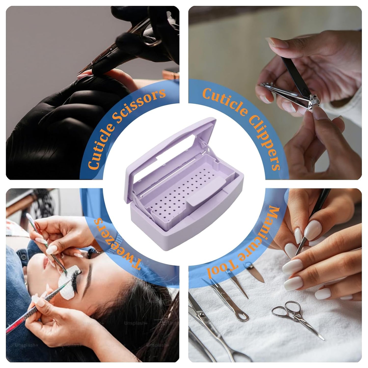 Nail Tool Sterilizer Box, Plastic Sterilization Tray for Tweezer, Eyelash Extensions, Hair Salon, Spa, Nail Implement for Esthetician