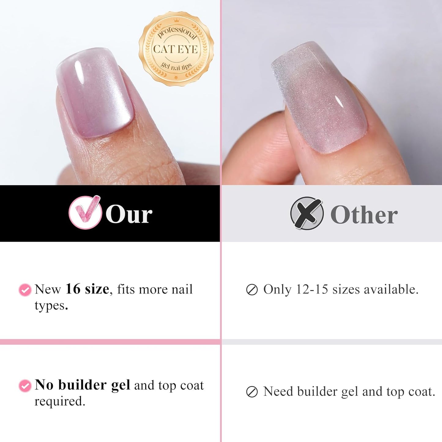 Press On Nails - Short Almond Nails, 160Pcs Acrylic Nails, Fake Nail Tips for DIY Nail Art, Soft Gel Nails, Pink, 16 Size