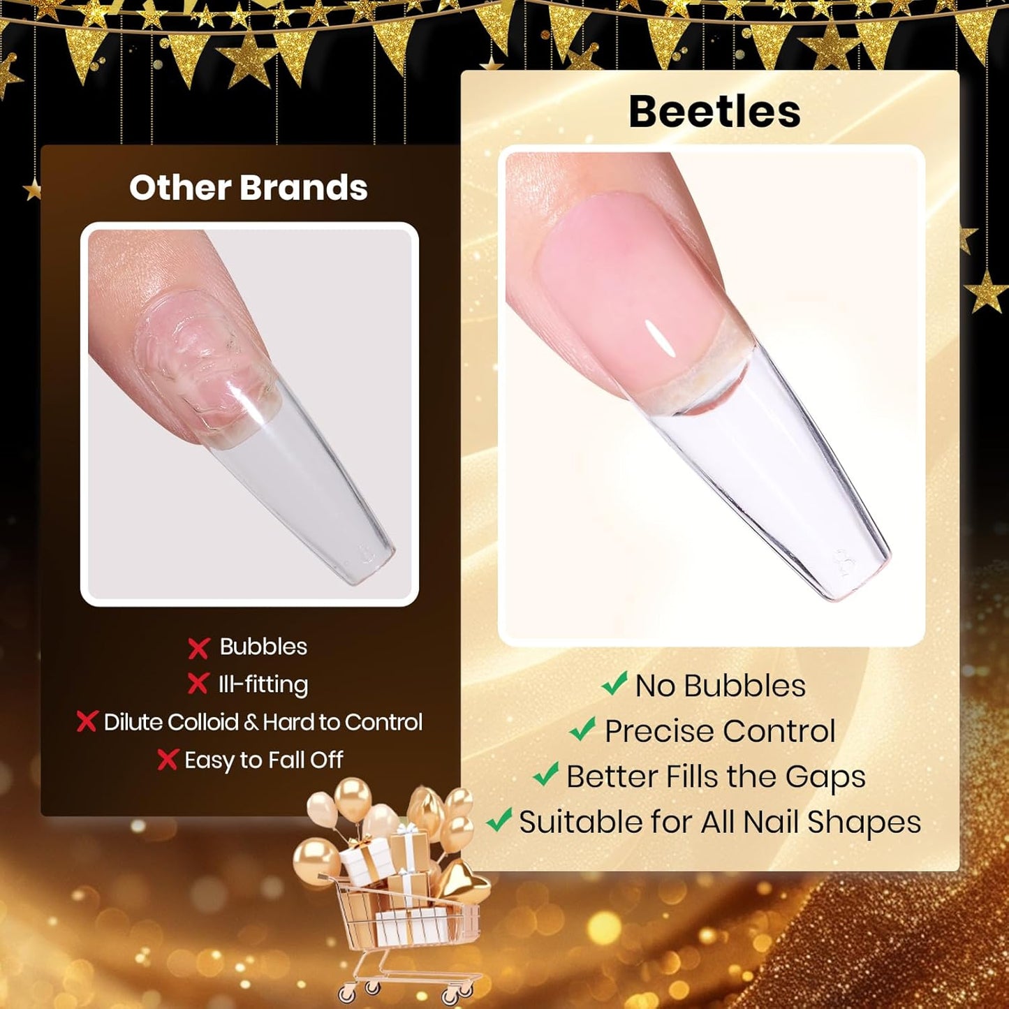 Beetles Solid Nail Glue Gel for False Tips, 15g Strong Adhesion for Press on Acrylic Tips, Clear Hard Gel 3D Sculpting for Christmas Nail Art UV Light Cured