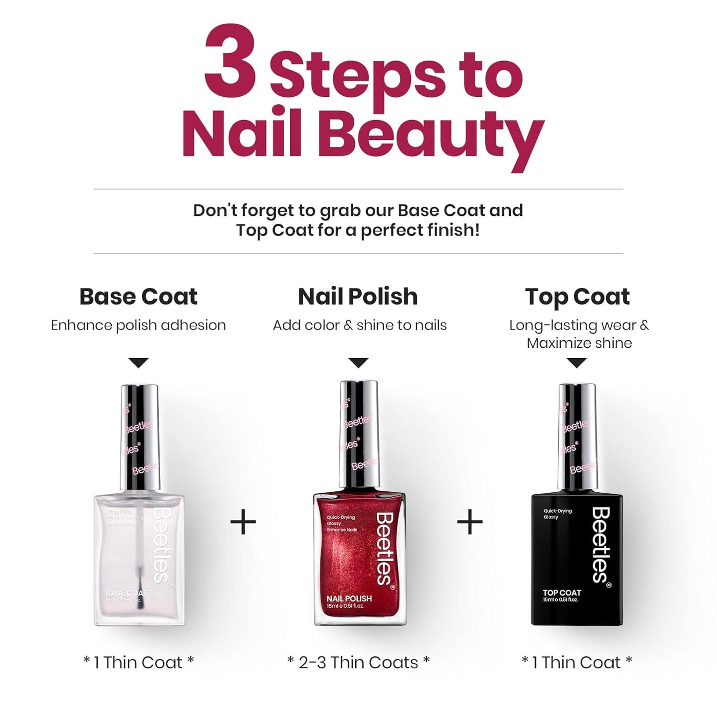 Beetles Deep Wine Red Nail Polish, Fast Air Dry, No UV Needed – Luxurious and Long-Lasting, Perfect for Christmas Party & DIY At-Home, 0.51oz