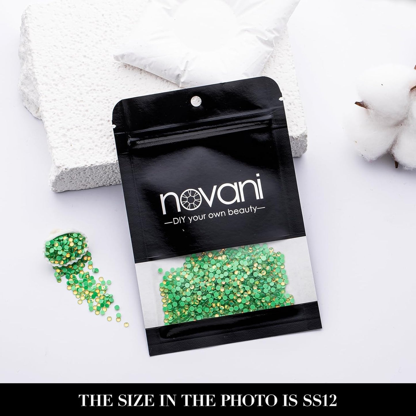 Novani 3000 Pieces Flatback Rhinestones Glass Round Gems F-Green Crystals for Nail Art DIY Crafts Clothes Shoes,SS8,2.3-2.5mm