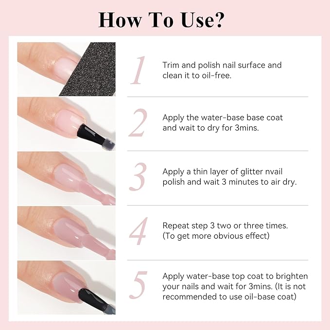 Quick Dry Nail Polish Air Fast Drying, Sheer Nude Regular Color Nail Polish Holographic High Coverage Nail Lacquer Water Based Natural Nail Art No Required UV LED, 12ML