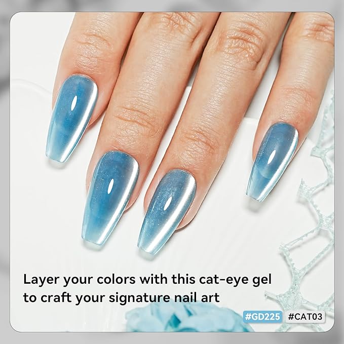 JODSONE Cat Eye Gel Nail Polish - 16.5ml Porcelain Silvery Moonlight Glassy Holographic Cat Eye Gel Nail Polish with Magnet Soak Off Need LED/U V Light Nail Art DIY Salon Gift