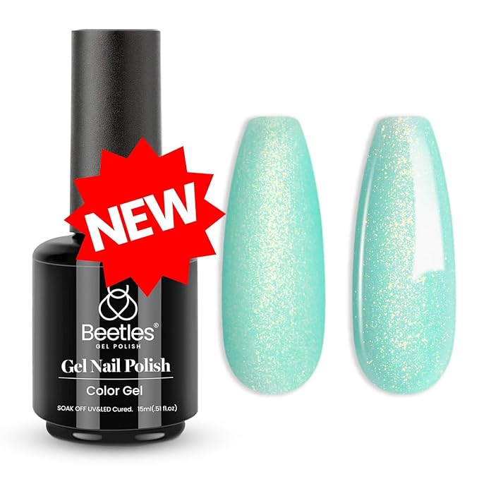 Beetles Mint Green Gel Polish, 1 Pcs 15ml Glitter Green Gel Nail Polish Mermaid Turquoise Shimmer UV Nail Polish Soak Off UV LED Nail Art Design DIY Home