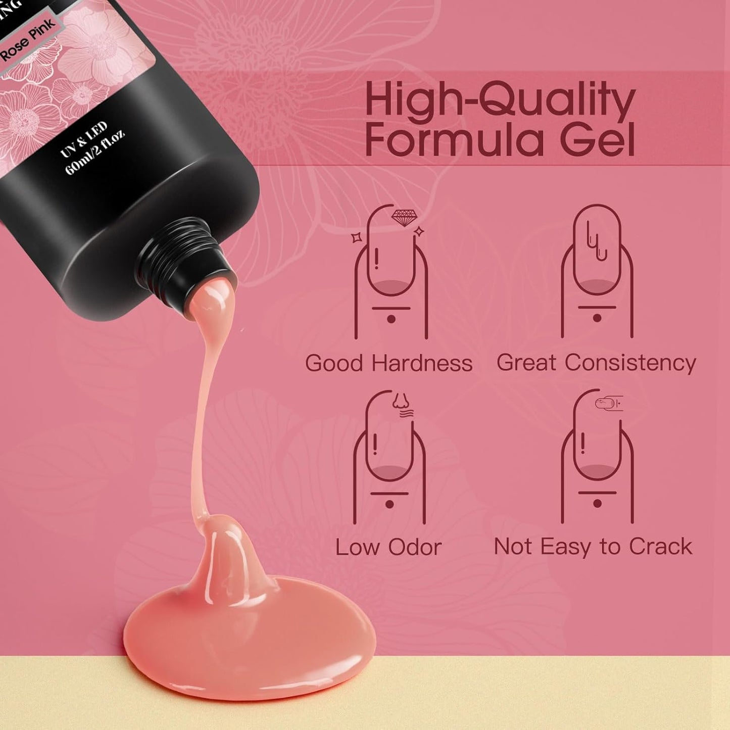 ROSALIND Nude Pink Poly Nail Gel, 2 oz Poly Extension Rose Pink Gel Poly Neutral Builder Nail Gel Quick Building, Gel Acrylic Poly in Tubes for Nail Extension Thickening Nail Trendy Beauty