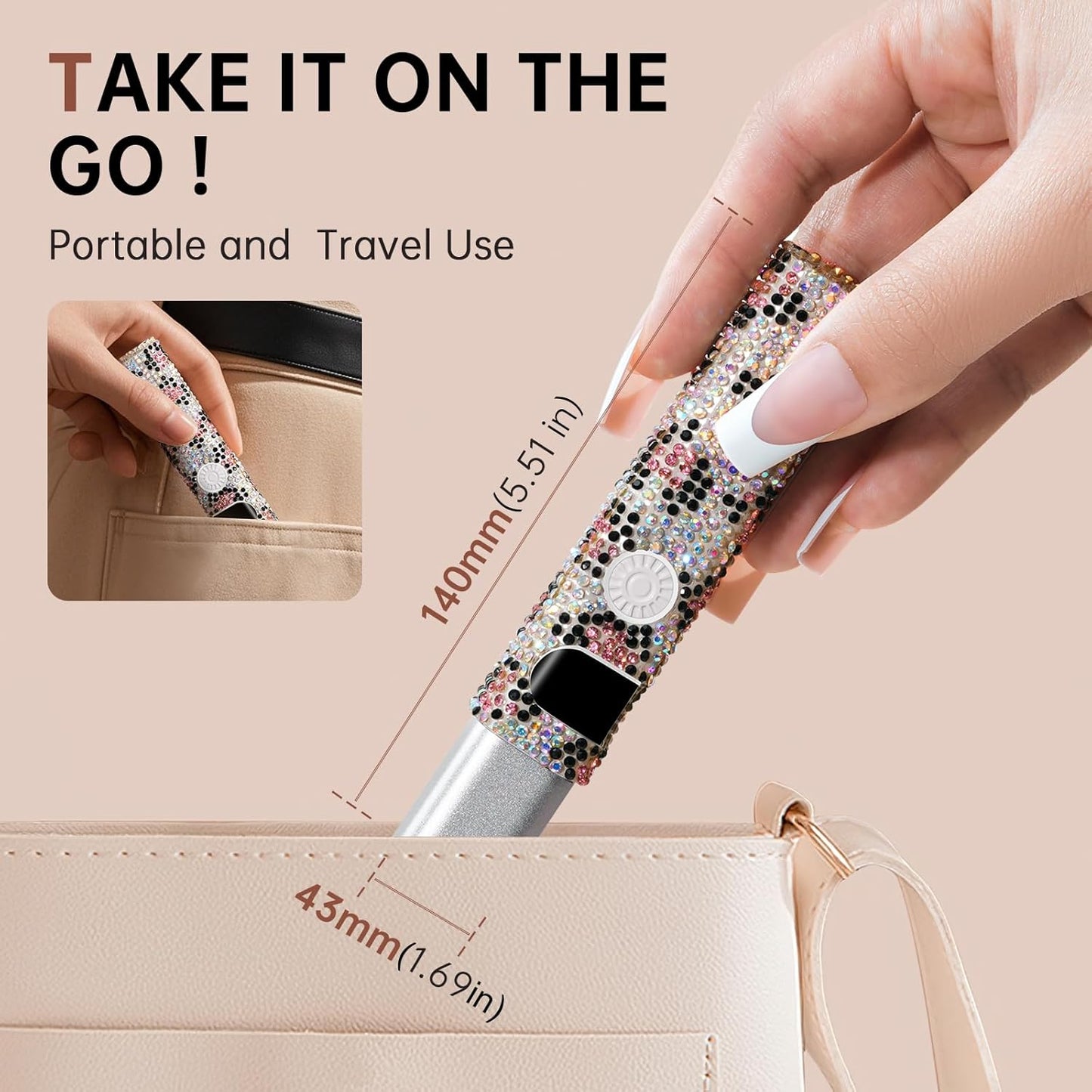 Handheld UV Light for Gel Nails,Mini LED Cordless Nail Lamp for Gel Nail Polish,Portable Flash Cure Lamp,Rechargeable USB Nail Dryer with LCD Display Fast Curing (Leopard Diamond)