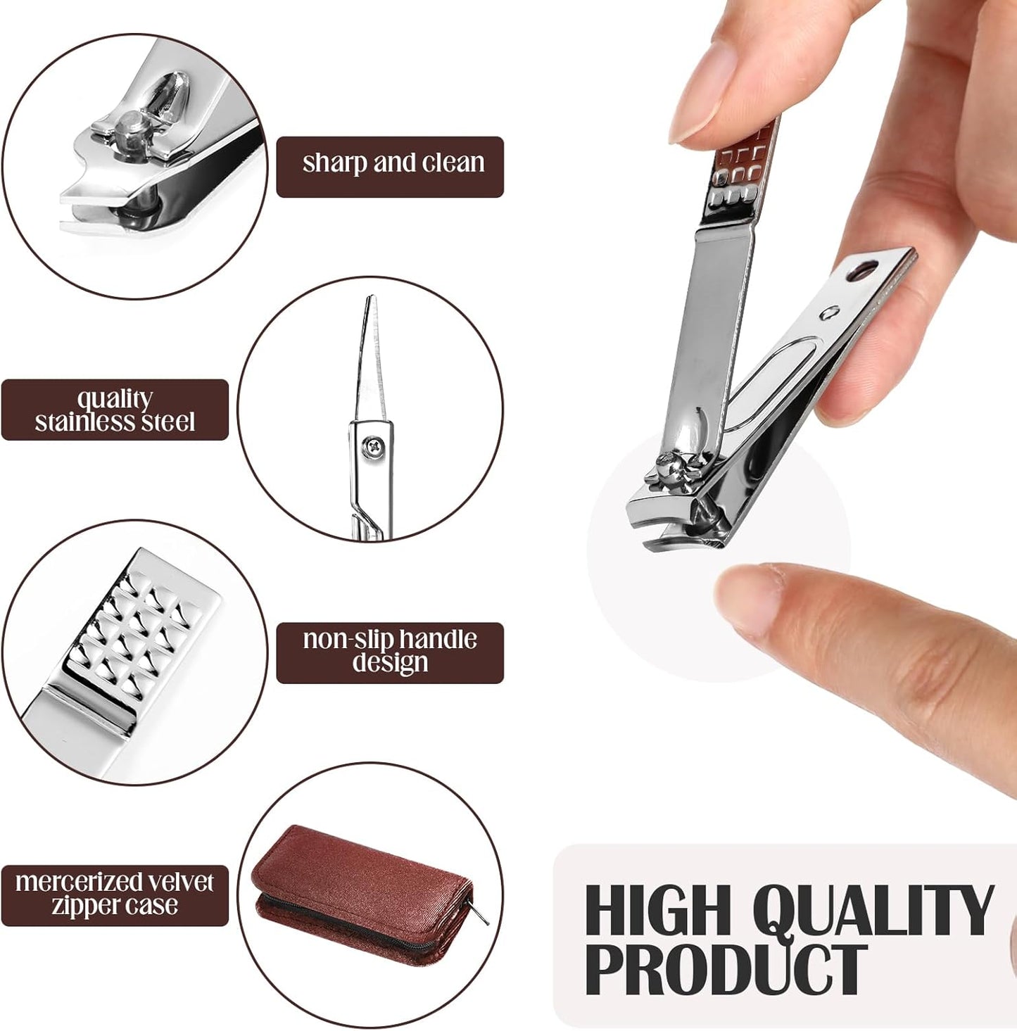 Coume 24 Sets Manicure Set Bulk Rad Tech 8 in 1 Nail Clippers Kit Luxurious Travel Case Stainless Steel Nails Care Tool Office Gift for Coworker Nurse Practitioner Week Christmas(Brown Series)