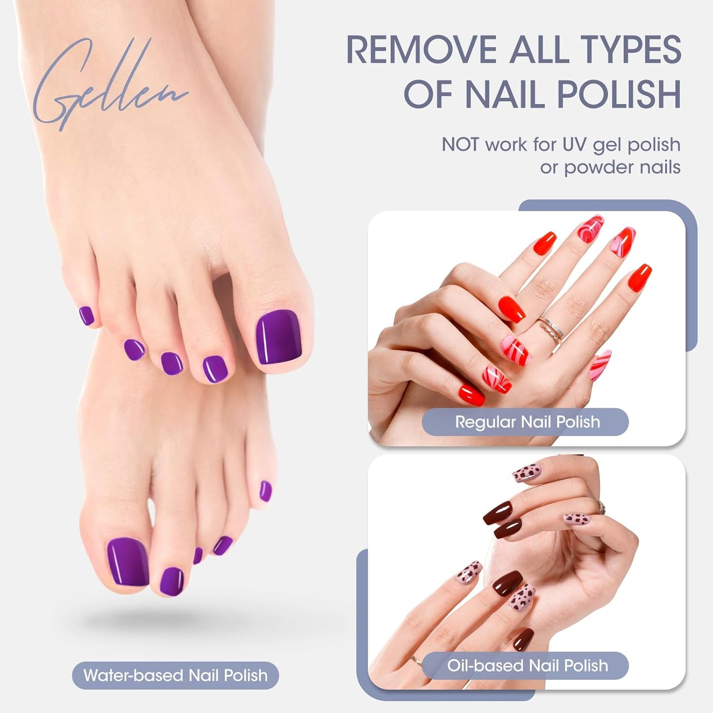 Gellen Non Acetone Nail Polish Remover Pads, Fragrance Free Nail Polish Remover Wipes, No Drying Formula Vitamin E & Jojoba Oil, 140pcs Travel Size Bulk Set, No Leakage, Long-lasting For 12+ Months