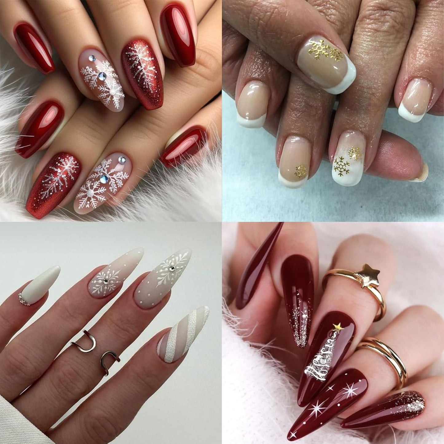 6 Sheets Christmas with Rhinestones Nail Art Stickers 3D Self-Adhesive Gold Silver Elk Snowflake Nail Stickers Glitter Christmas Tree Nail Decals Acrylic Nail Supplies for Women Girls Nail Decoration