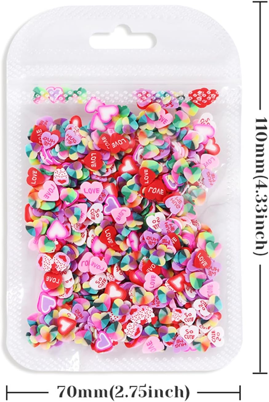 480Pcs Colorful Heart Nail Art Charms for Manicure Decoration Valentine's Day 3D Pink Red Heart Polymer Clay Nail Charms Bag-Packed Love Soft Clay Slices Nail Art Accessories Mixed Style DIY