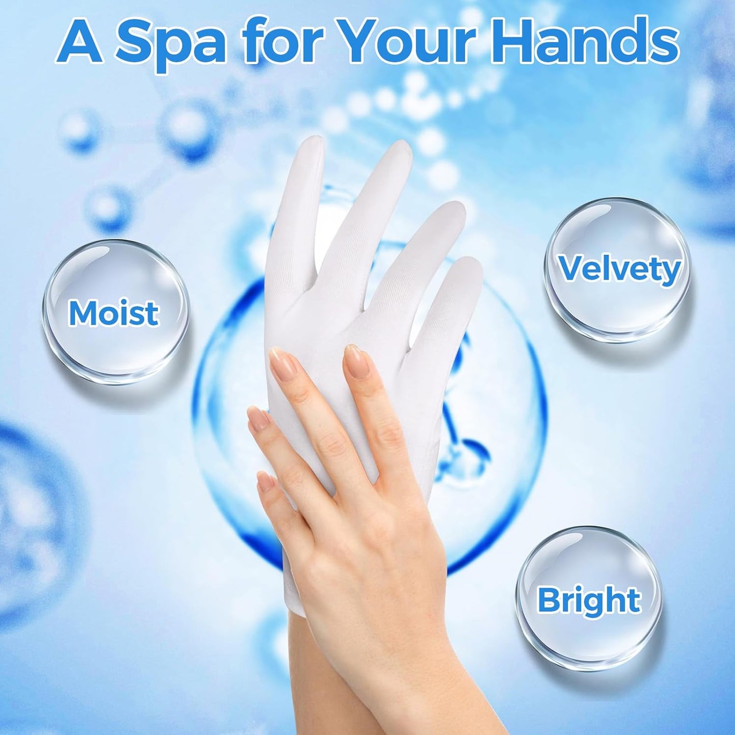 Donfri 2 Pairs White Moisturizing Gloves Overnight Cotton Gloves for SPA, Dry Hands Eczema, Hand Care, Day and Night Healing,Reusable
