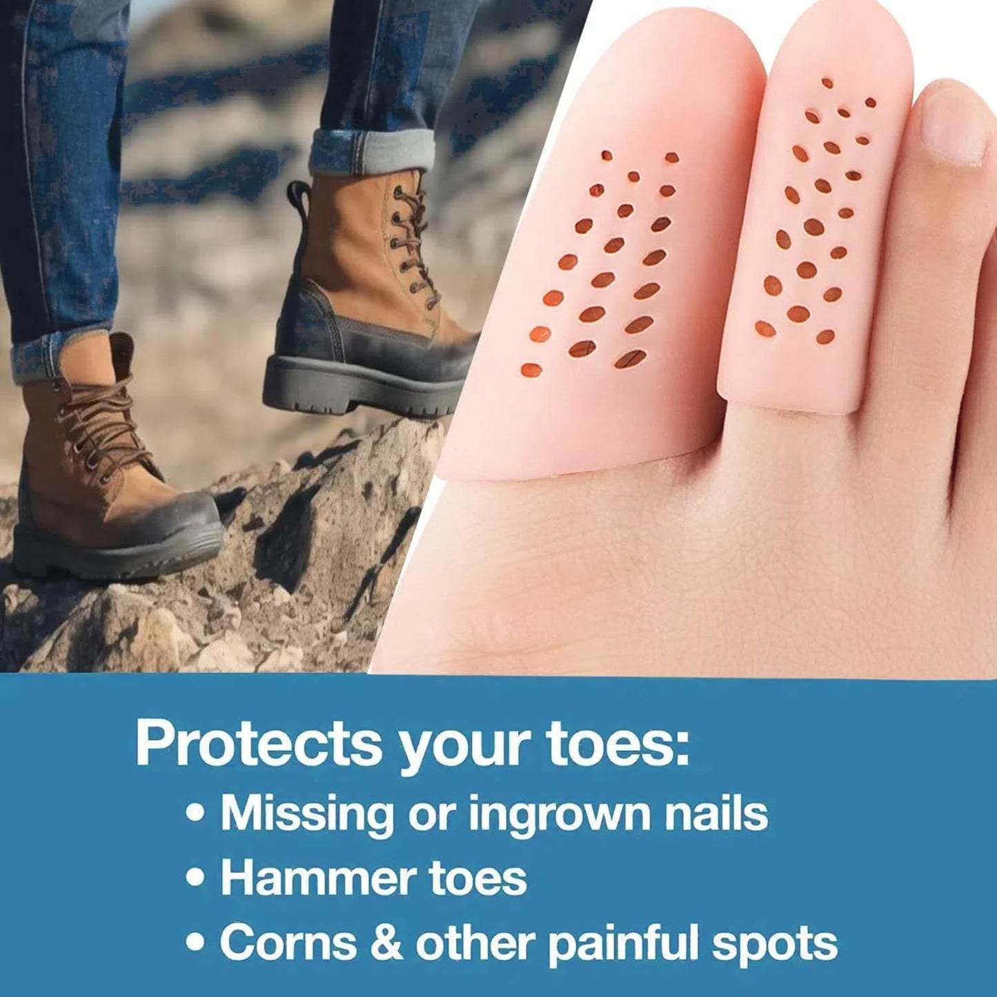 10 Pack Toe Caps and Toe Protectors for Women & Men Silicone Toe Covers Cushions for Pain Relief,Toe Bandages and Sleeves for Ingrown Toenails,Corns,Calluses,Blisters(4L +6 S) (Flesh Color)