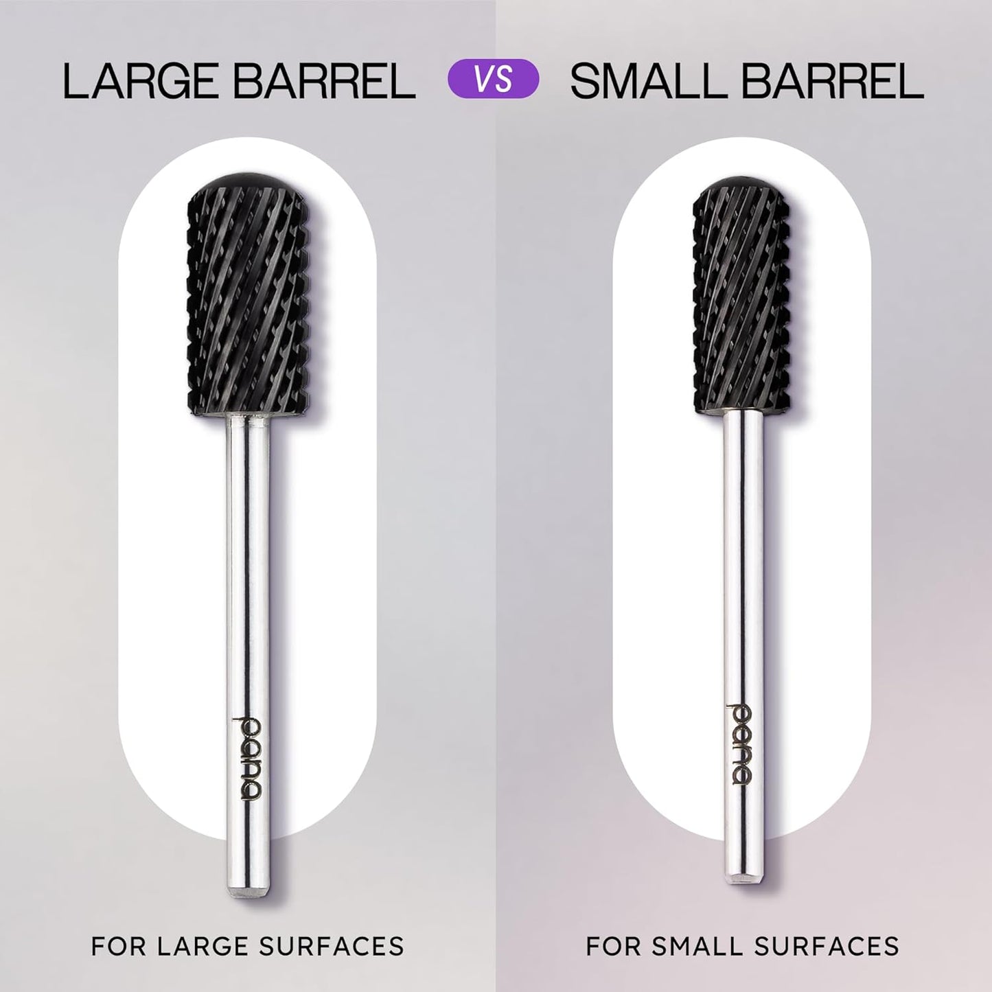 PANA 3/32" Smooth Round Top Safety Carbide Nail Drill Bit for Gel Polish & Acrylic Removal Nail Salon Manicure Pedicure Electric File Tools (Large Barrel - DLC Black, Extra Coarse)