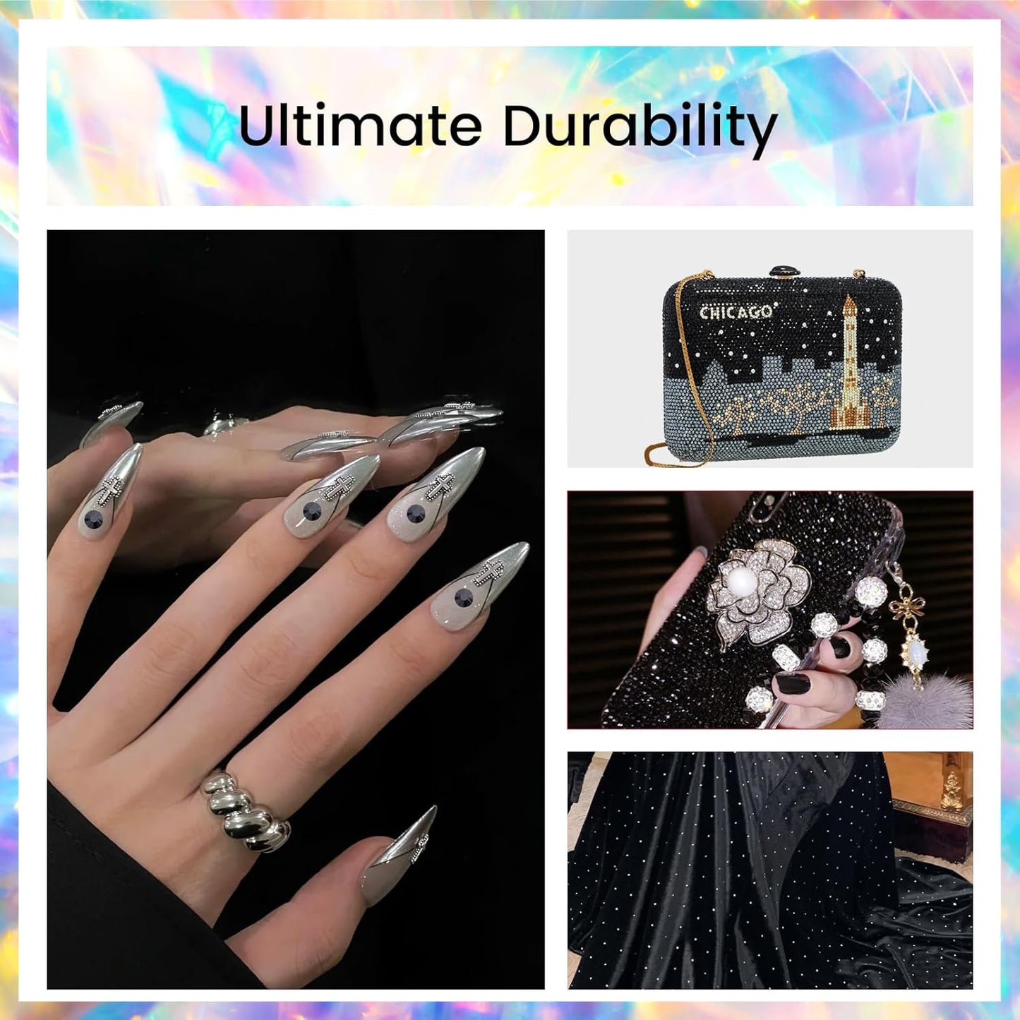 Novani Crystal Rhinestones, Flatback Loose Gemstones 288pcs Glass Rhinestones for Clothes Shoes Crafts Makeup Nail Art and DIY Decorations(SS34, Black)