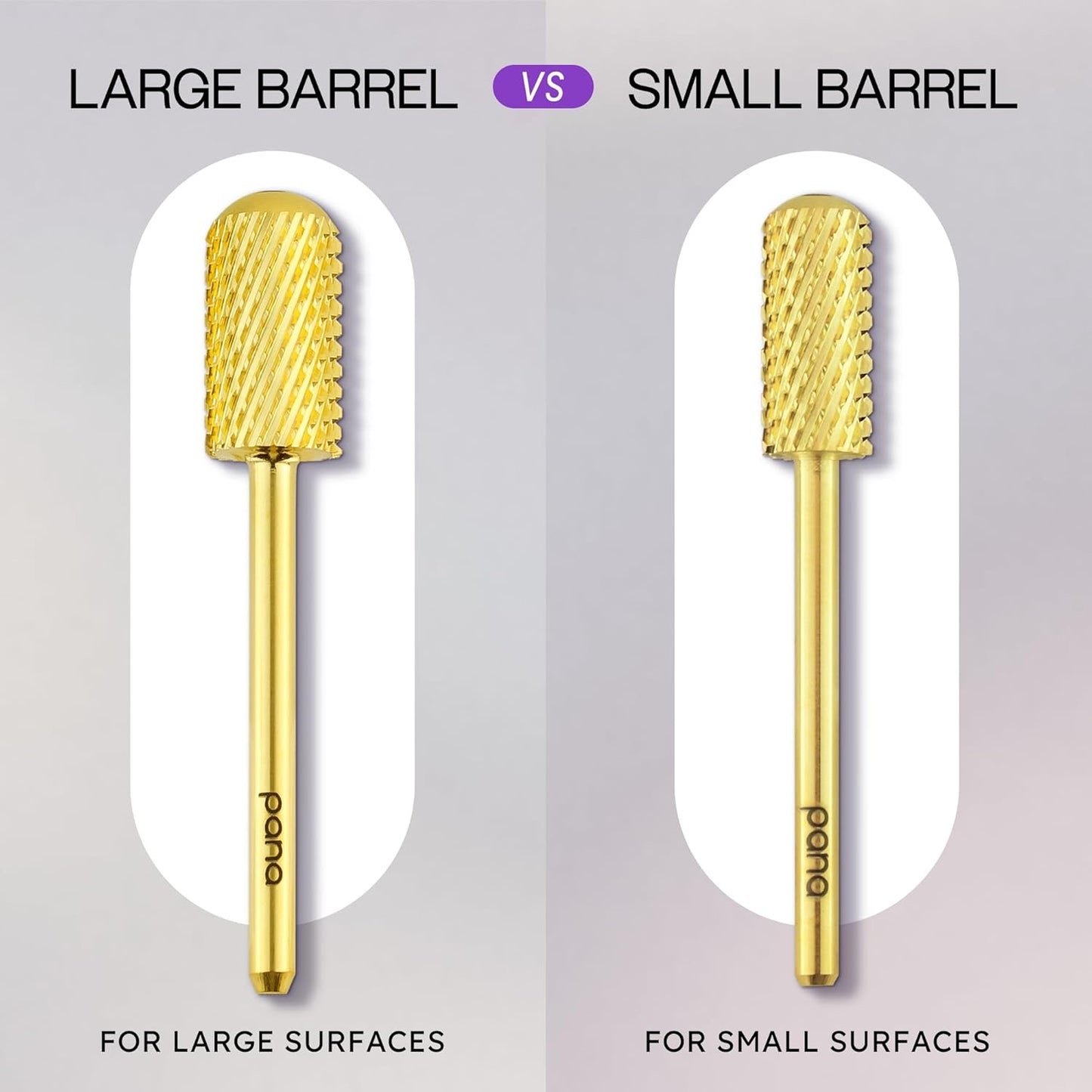 PANA 3/32" Small Smooth Round Top Safety Carbide Nail Drill Bit for Gel Polish & Acrylic Removal Nail Salon Manicure Pedicure Electric File Tools (Small Barrel - Gold, Coarse)