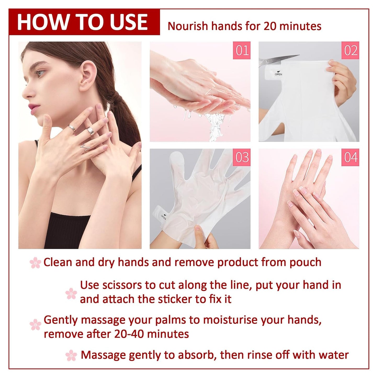 Hand Masks Moisturizing Gloves,6 Pairs Hydrating Hand Peel Masks Gift Set for Dry Cracked Hands Care,Long-lasting and Non-greasy Hand Moisturizer Gloves for Women E