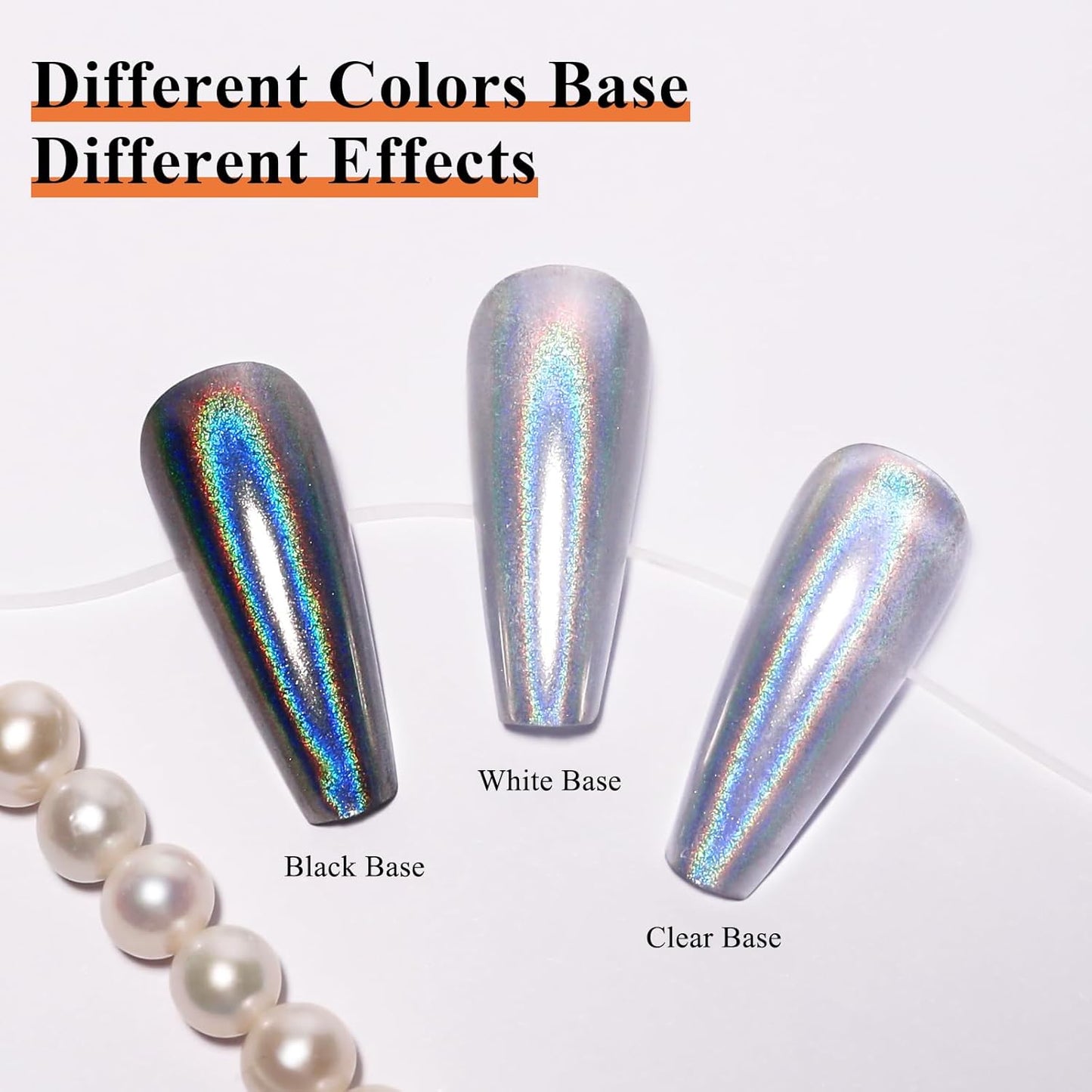 Imtiti Holographic Silver Chrome Nail Powder Kit,1g Holo Iridescent Silver Meatllic Mirror Effect Powder with 10ml White Color Gel Polish Metal Nail UV DIY Kit