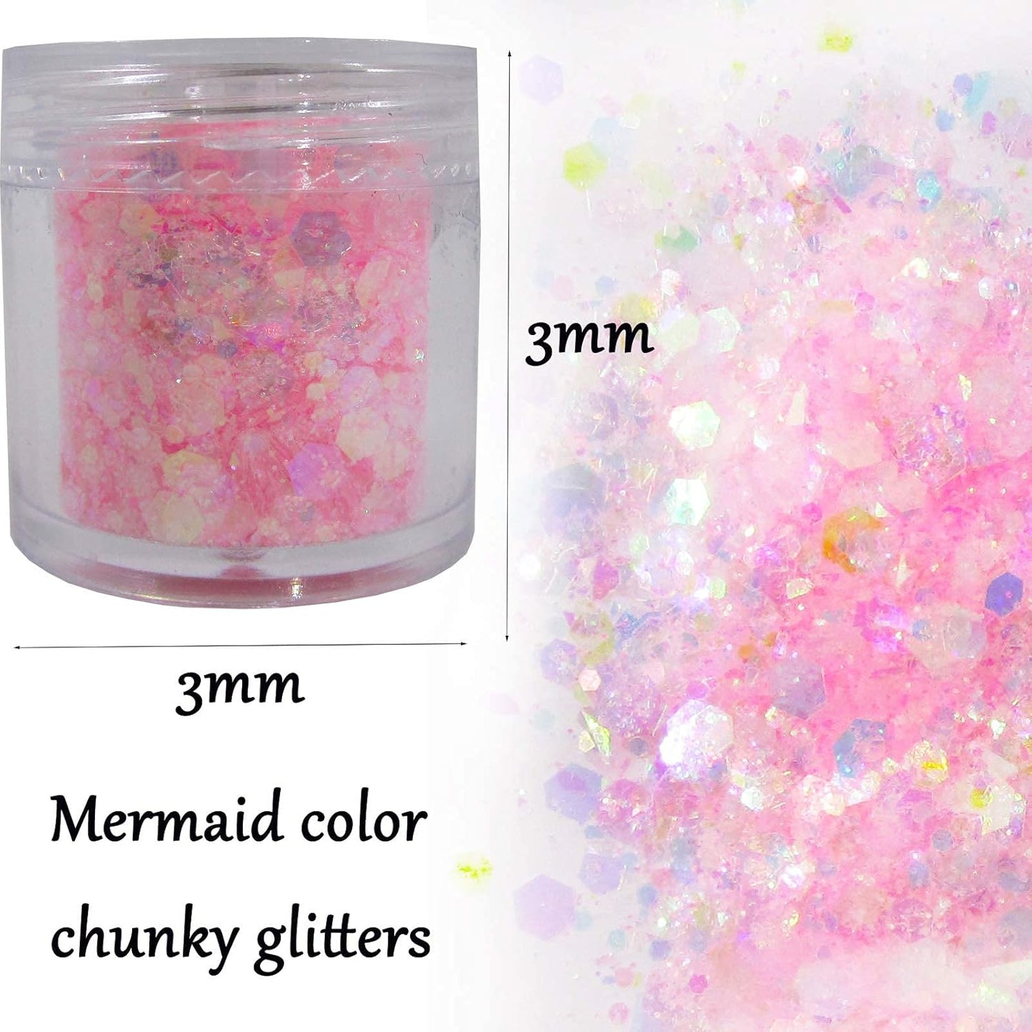 12 Mixed Colors Iridesent Chunky Glitter Flakes Mylar Hexagon Fine Powder Pigment Opal Glitter Sparkles Crafts Sequins Resin Epoxy Accessories Women Girls Makeup Body Nail Art Decorations
