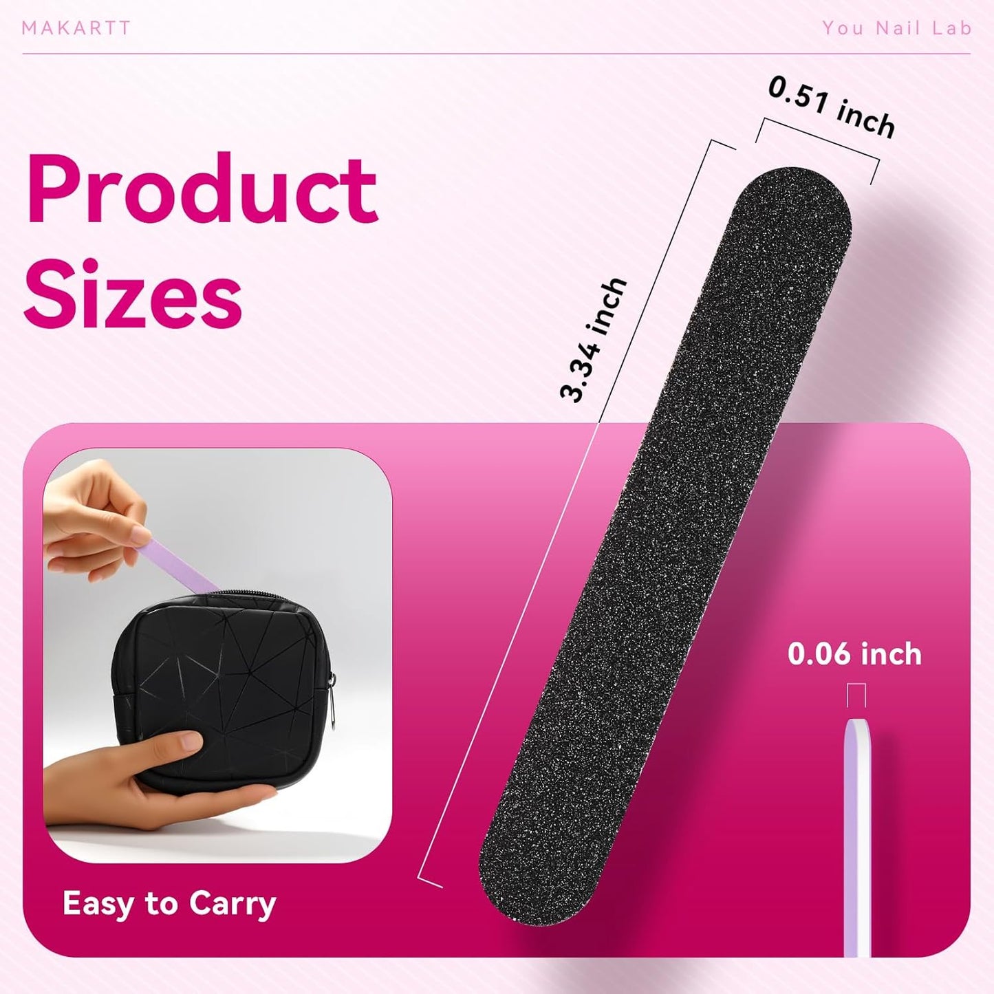 Makartt Mini Nail Files - 100/180 Grit Emery Boards for Nails, 50 Pcs Disposable Doubled Sided Coarse & Fine Bulk Manicure Kit Home Salon Use(Black White Pink Purple Brown)